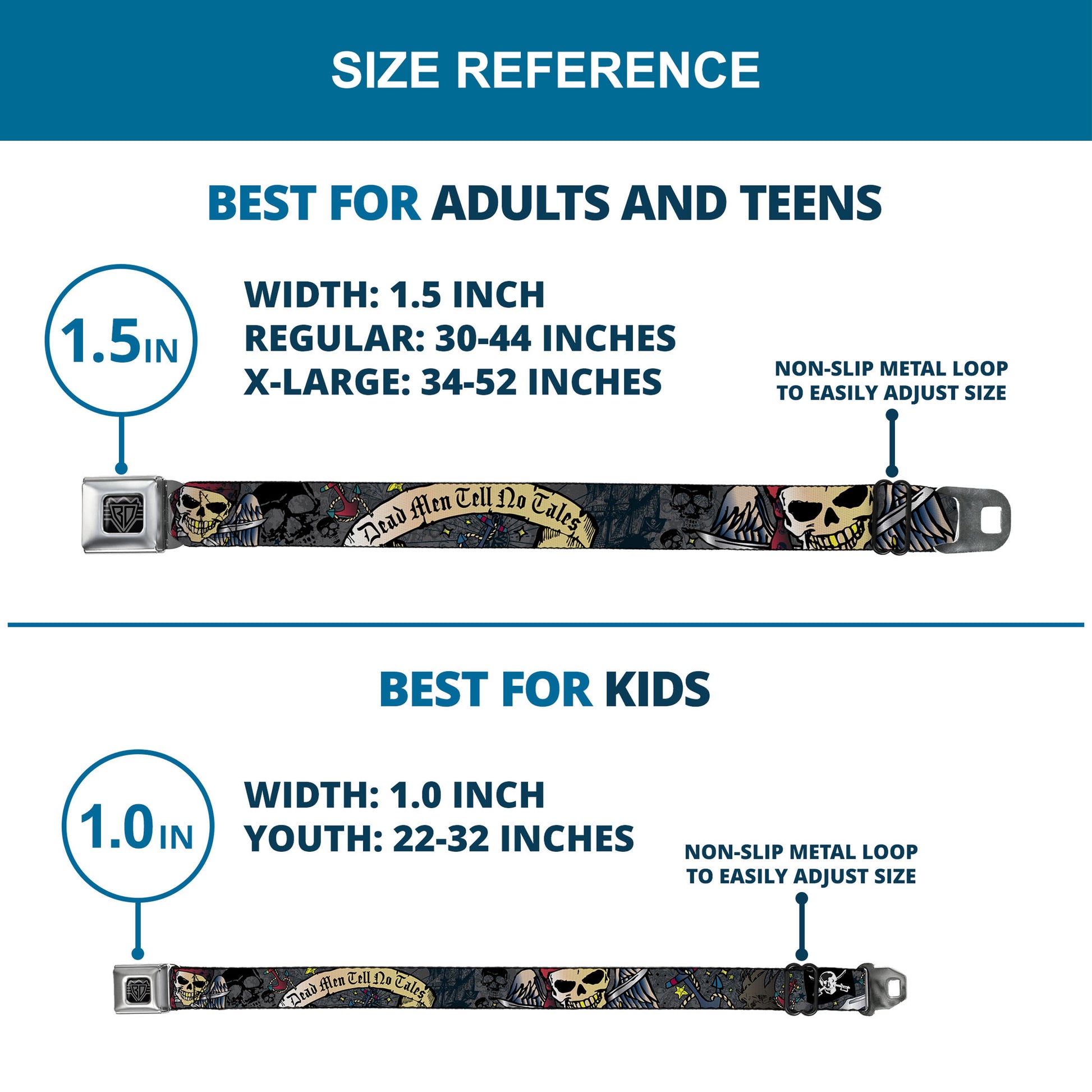 BD Wings Logo CLOSE-UP Full Color Black Silver Seatbelt Belt - Dead Men Tell No Tales Gray Webbing Seatbelt Belts Buckle-Down