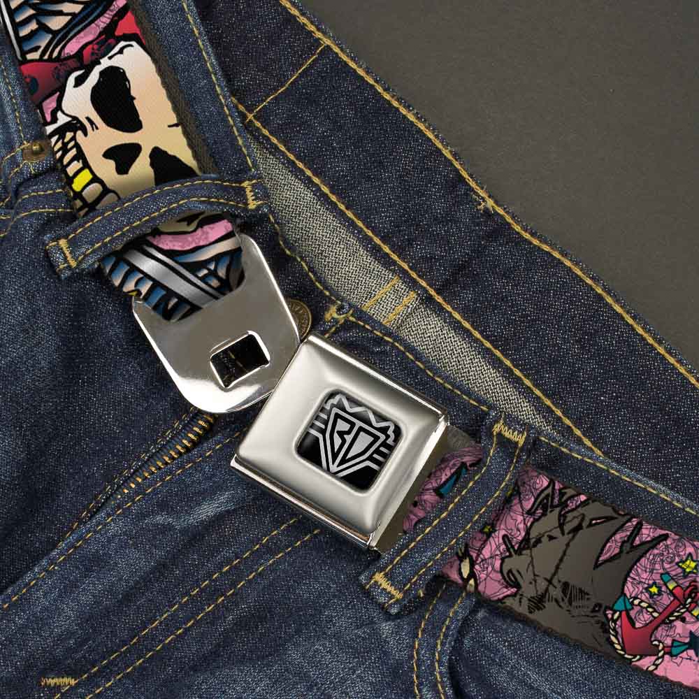 BD Wings Logo CLOSE-UP Full Color Black Silver Seatbelt Belt - Dead Men Tell No Tales Pink Webbing Seatbelt Belts Buckle-Down
