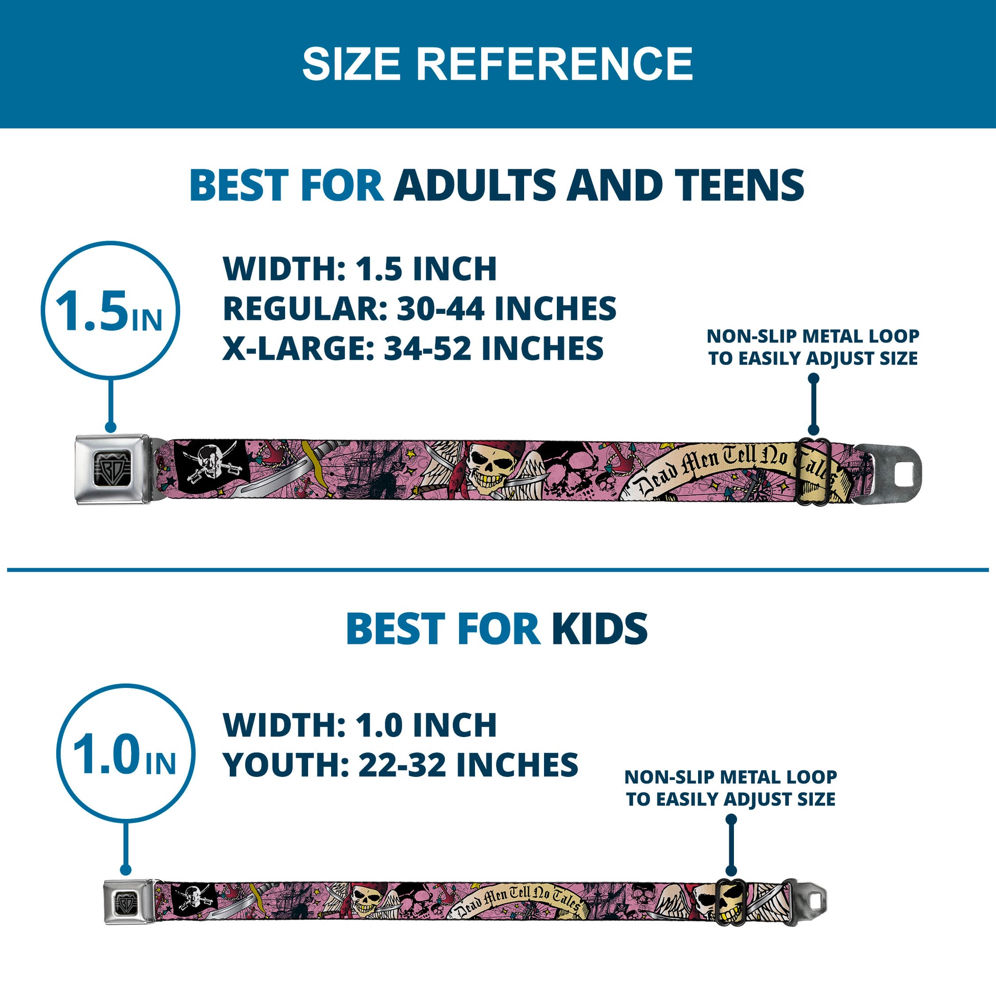 BD Wings Logo CLOSE-UP Full Color Black Silver Seatbelt Belt - Dead Men Tell No Tales Pink Webbing Seatbelt Belts Buckle-Down