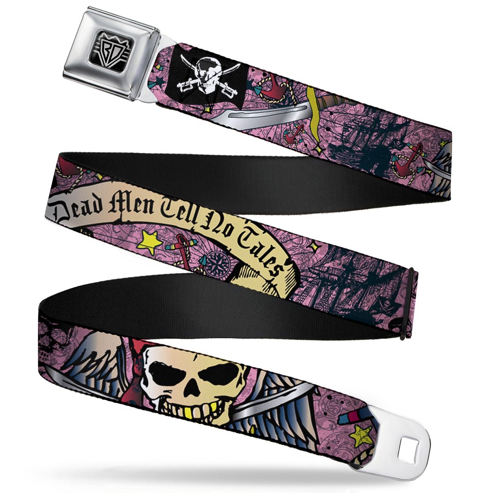 BD Wings Logo CLOSE-UP Full Color Black Silver Seatbelt Belt - Dead Men Tell No Tales Pink Webbing Seatbelt Belts Buckle-Down