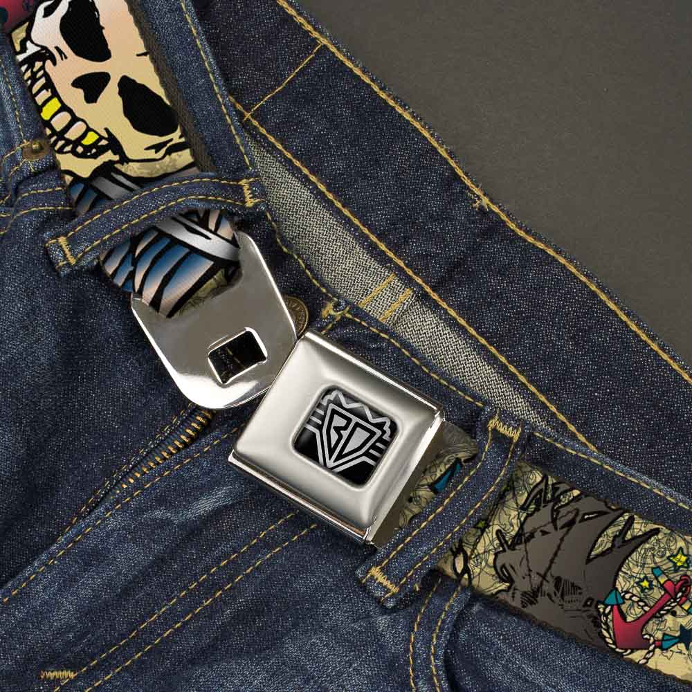 BD Wings Logo CLOSE-UP Full Color Black Silver Seatbelt Belt - Dead Men Tell No Tales Tan Webbing Seatbelt Belts Buckle-Down