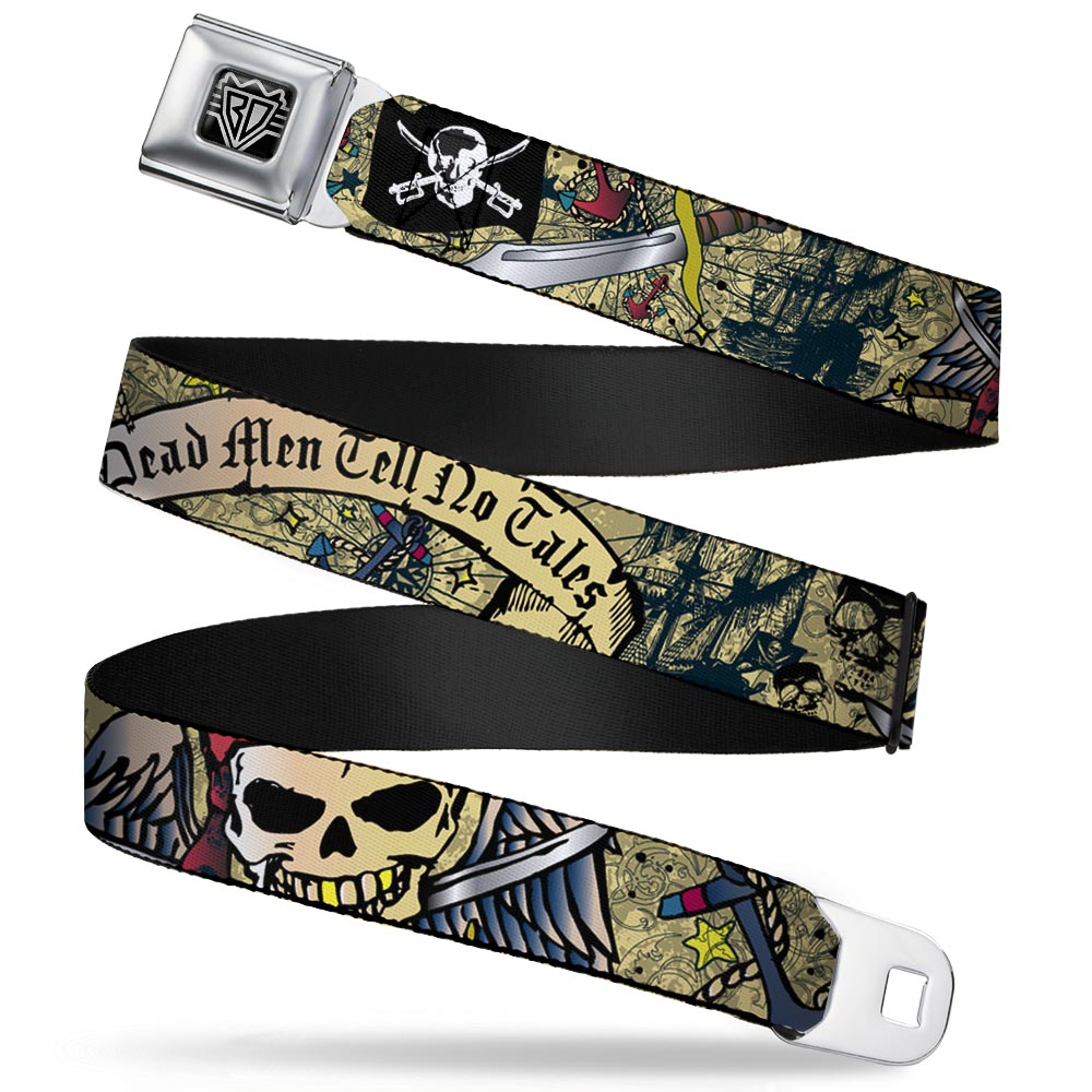 BD Wings Logo CLOSE-UP Full Color Black Silver Seatbelt Belt - Dead Men Tell No Tales Tan Webbing Seatbelt Belts Buckle-Down