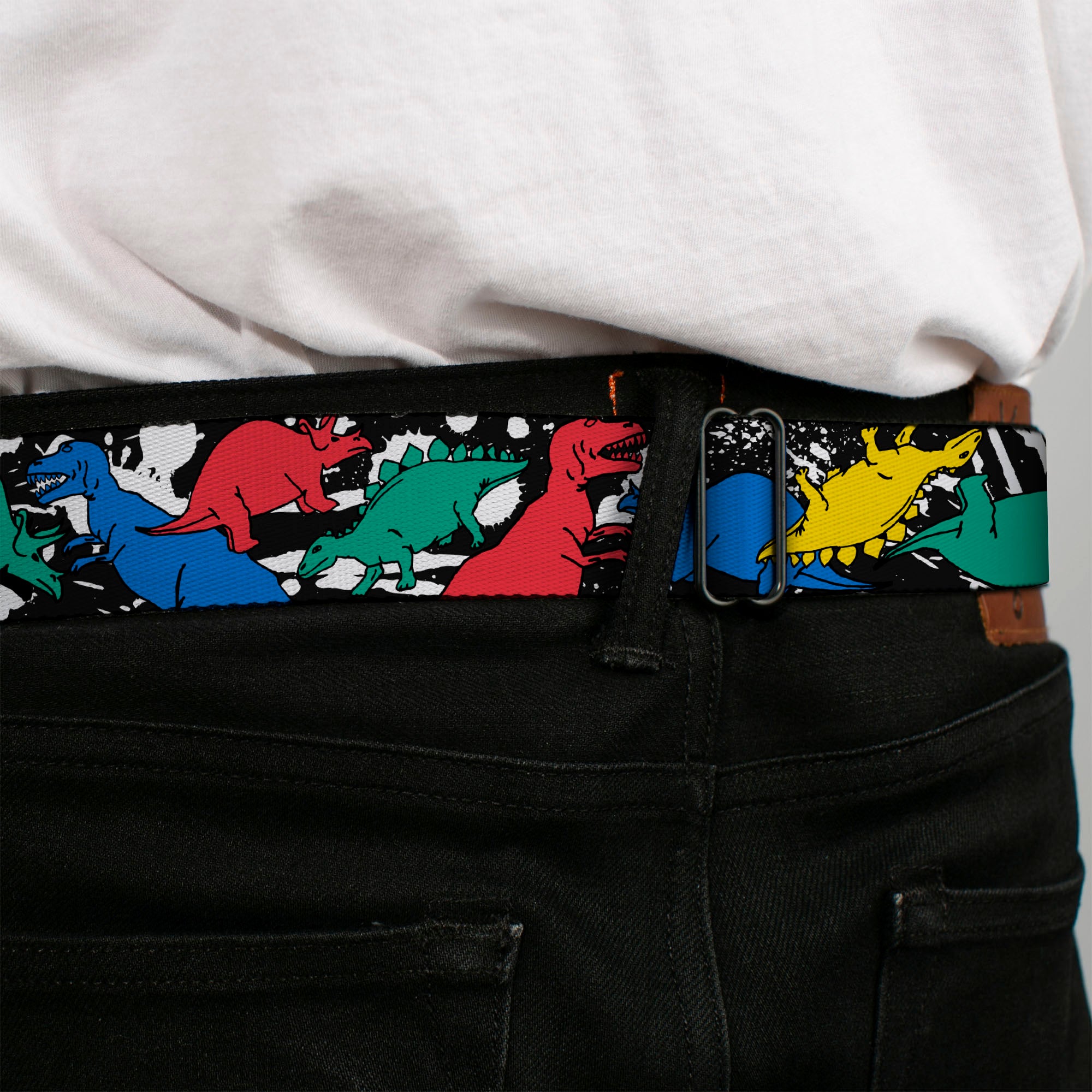 BD Wings Logo CLOSE-UP Full Color Black Silver Seatbelt Belt - Dinosaurs/Paint Splatter Black/White/Multi Color Webbing Seatbelt Belts Buckle-Down