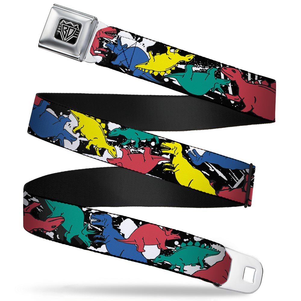 BD Wings Logo CLOSE-UP Full Color Black Silver Seatbelt Belt - Dinosaurs/Paint Splatter Black/White/Multi Color Webbing Seatbelt Belts Buckle-Down