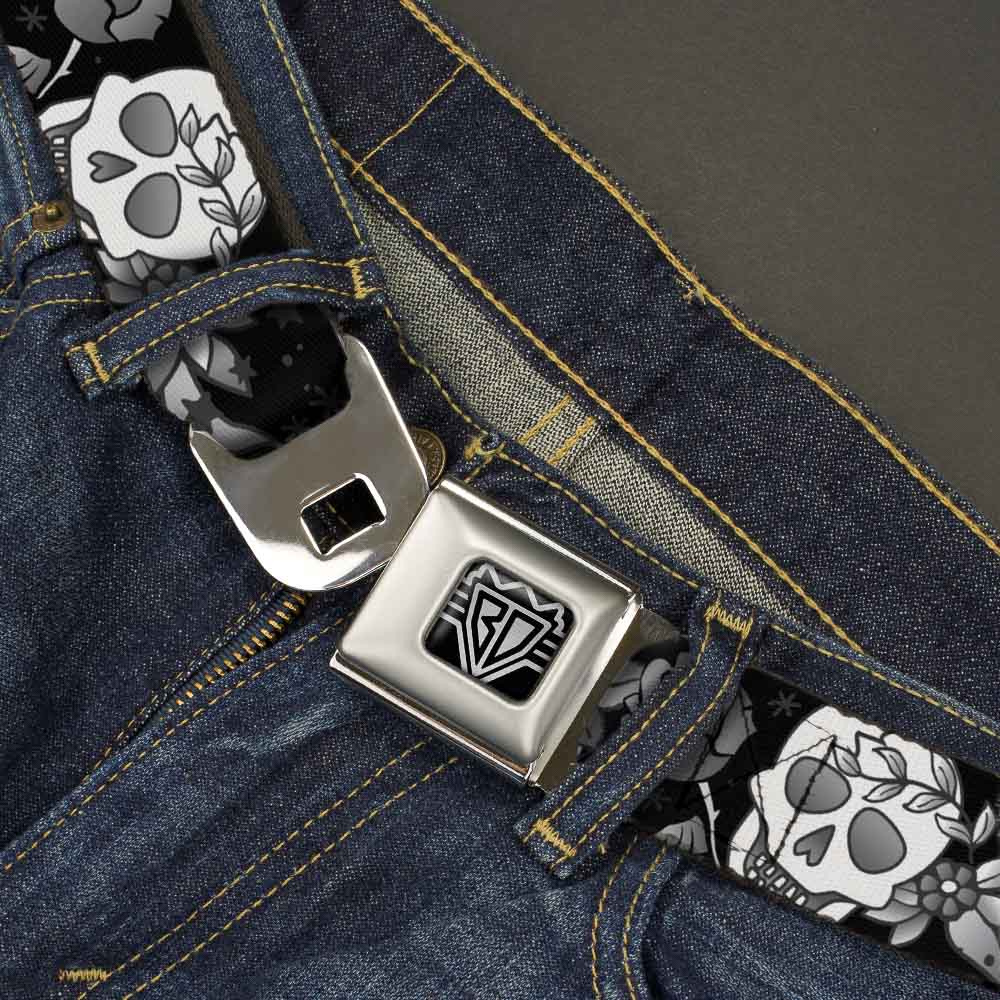 BD Wings Logo CLOSE-UP Full Color Black Silver Seatbelt Belt - Death Before Dishonor Black/White Webbing Seatbelt Belts Buckle-Down