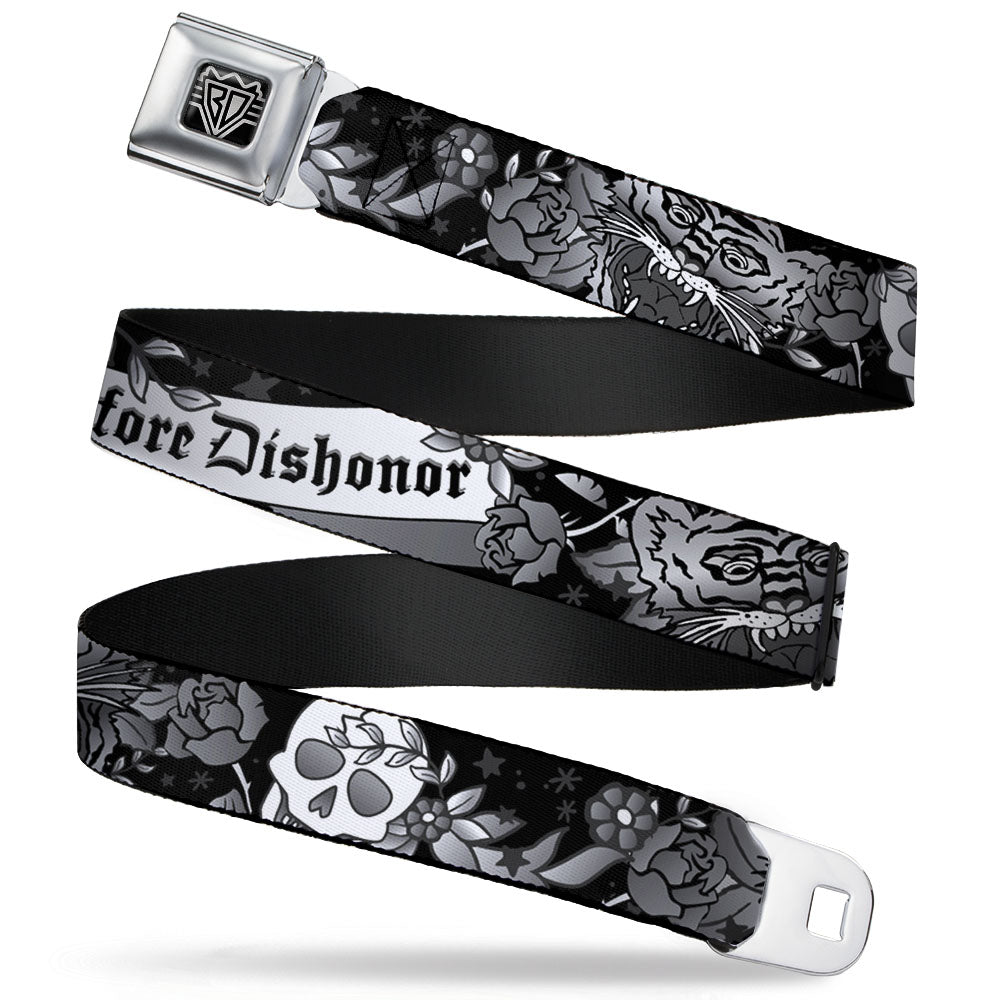 BD Wings Logo CLOSE-UP Full Color Black Silver Seatbelt Belt - Death Before Dishonor Black/White Webbing Seatbelt Belts Buckle-Down