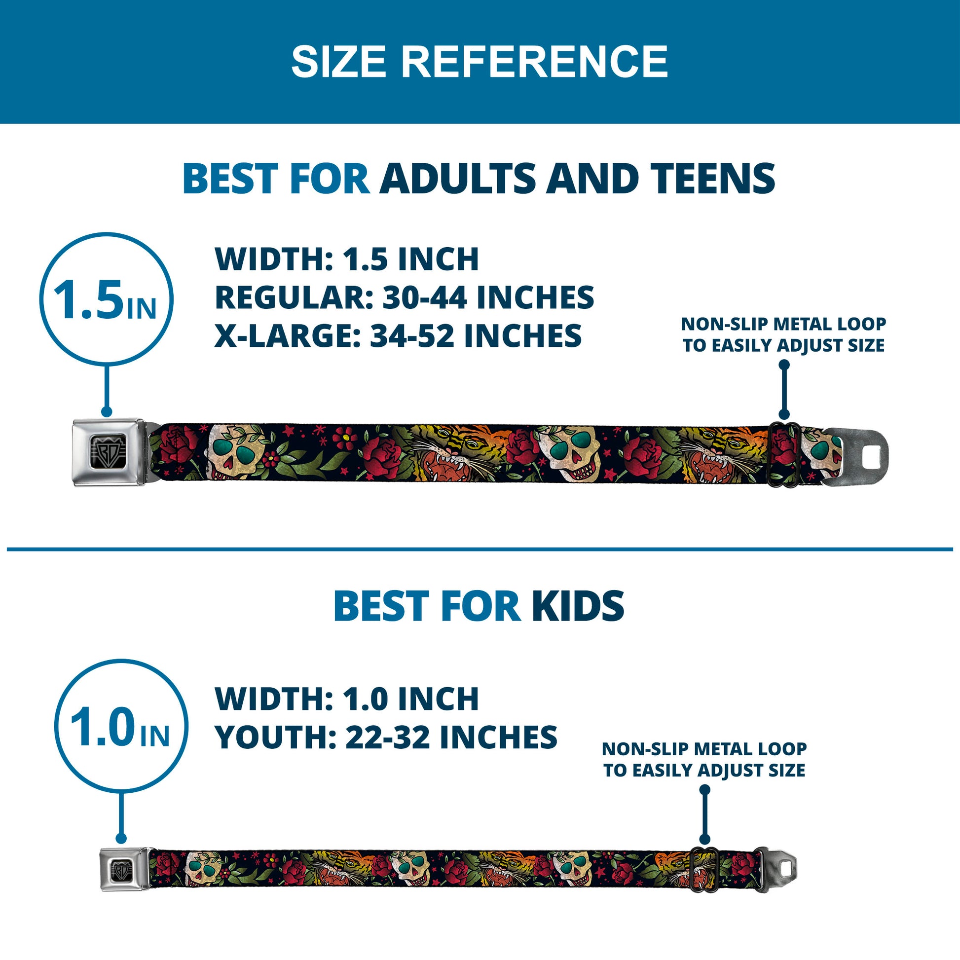 BD Wings Logo CLOSE-UP Full Color Black Silver Seatbelt Belt - Death Before Dishonor CLOSE-UP Black Webbing Seatbelt Belts Buckle-Down