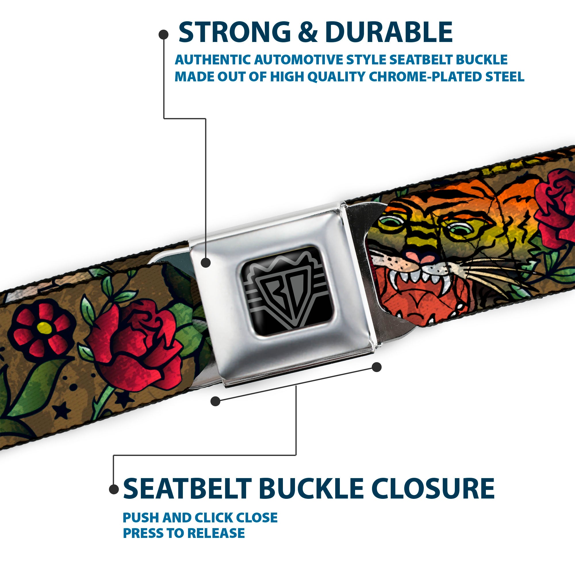 BD Wings Logo CLOSE-UP Full Color Black Silver Seatbelt Belt - Death Before Dishonor CLOSE-UP Olive Webbing Seatbelt Belts Buckle-Down