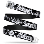 BD Wings Logo CLOSE-UP Full Color Black Silver Seatbelt Belt - Death or Glory Black/White Webbing Seatbelt Belts Buckle-Down