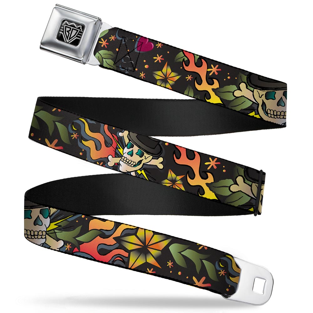 BD Wings Logo CLOSE-UP Full Color Black Silver Seatbelt Belt - Death or Glory CLOSE-UP Black Webbing Seatbelt Belts Buckle-Down