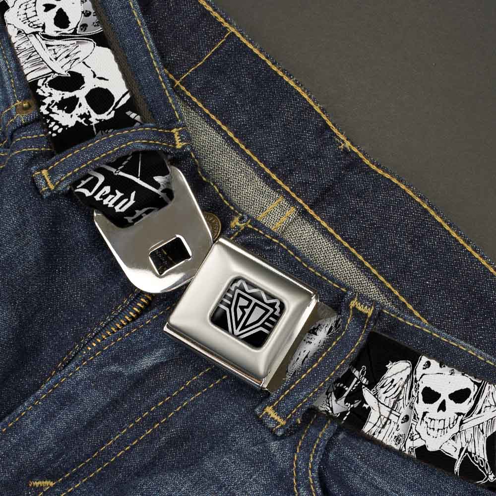 BD Wings Logo CLOSE-UP Full Color Black Silver Seatbelt Belt - Dead Men Tell No Tales Black/White Webbing Seatbelt Belts Buckle-Down