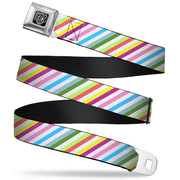 BD Wings Logo CLOSE-UP Full Color Black Silver Seatbelt Belt - Diagonal Stripes White/Multi Color Webbing Seatbelt Belts Buckle-Down