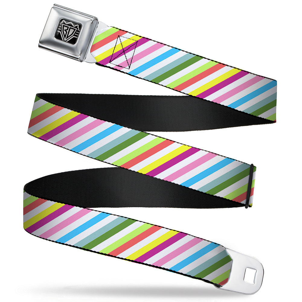 BD Wings Logo CLOSE-UP Full Color Black Silver Seatbelt Belt - Diagonal Stripes White/Multi Color Webbing Seatbelt Belts Buckle-Down