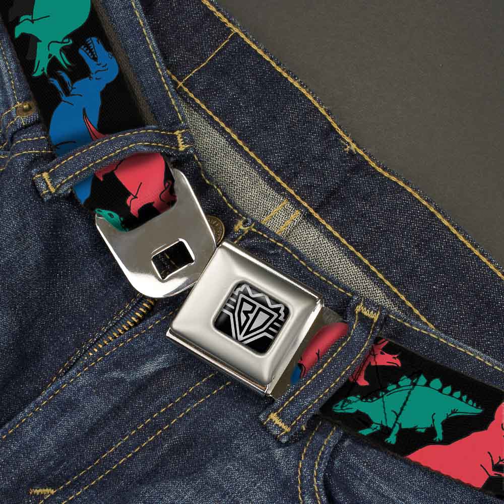 BD Wings Logo CLOSE-UP Full Color Black Silver Seatbelt Belt - Dinosaurs Black/Multi Color Webbing Seatbelt Belts Buckle-Down