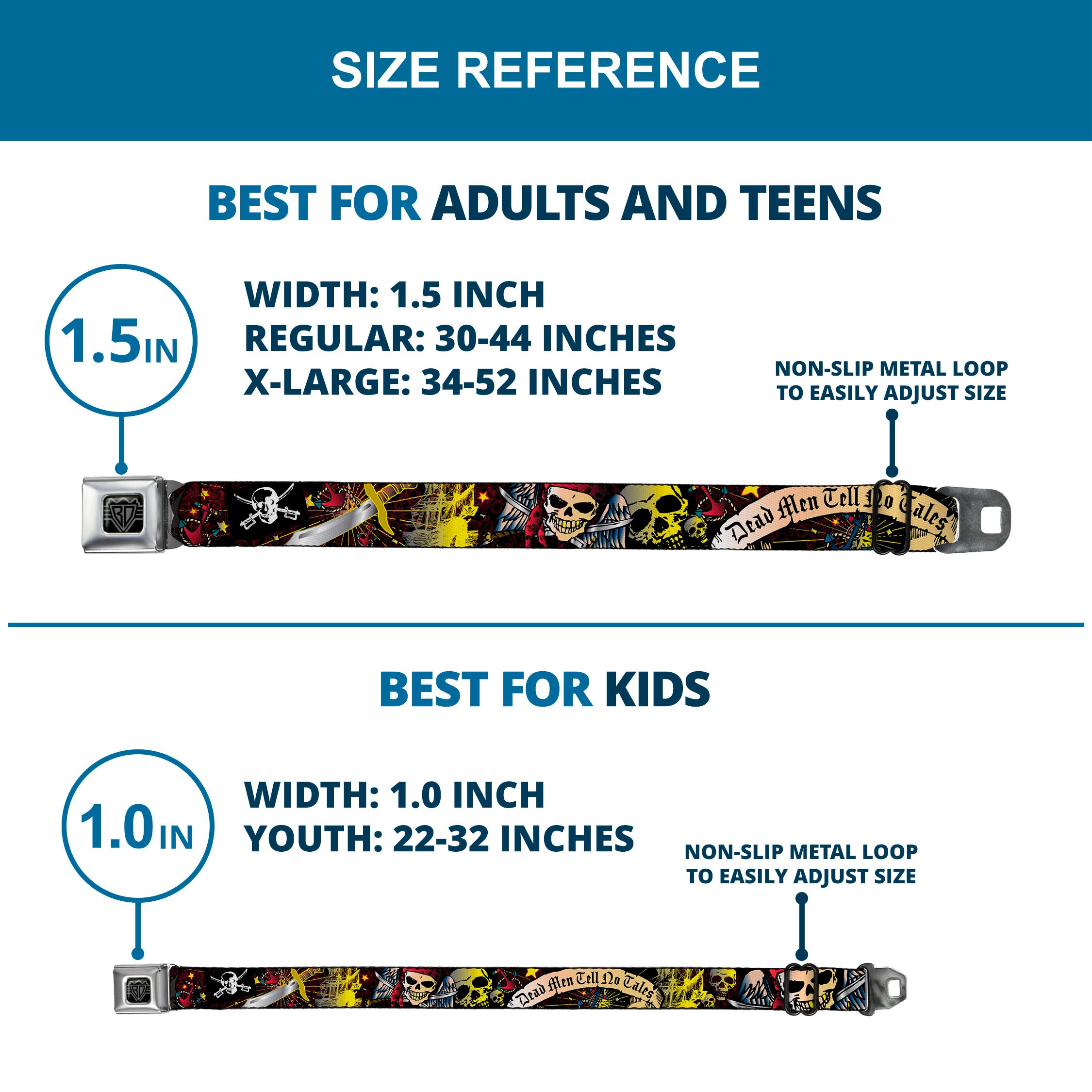 BD Wings Logo CLOSE-UP Full Color Black Silver Seatbelt Belt - Dead Men Tell No Tales Black Webbing Seatbelt Belts Buckle-Down