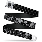 BD Wings Logo CLOSE-UP Full Color Black Silver Seatbelt Belt - DJ Skulls Black/Gray Webbing Seatbelt Belts Buckle-Down