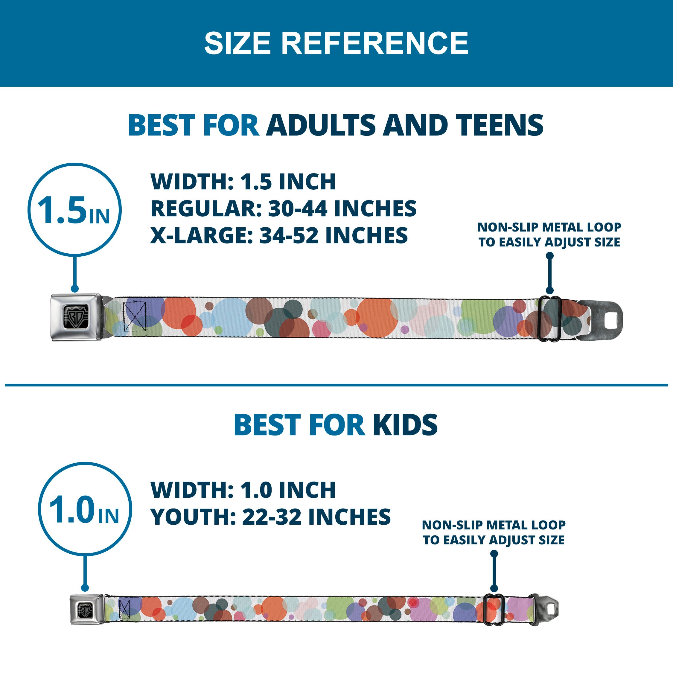 BD Wings Logo CLOSE-UP Full Color Black Silver Seatbelt Belt - Dots White/Transparent Multi Color Webbing Seatbelt Belts Buckle-Down