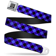 BD Wings Logo CLOSE-UP Full Color Black Silver Seatbelt Belt - Diagonal Buffalo Plaid Black/Blue Webbing Seatbelt Belts Buckle-Down