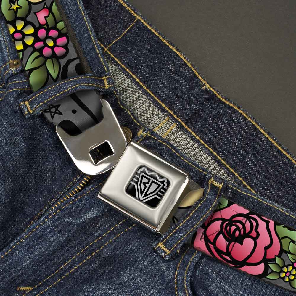 BD Wings Logo CLOSE-UP Full Color Black Silver Seatbelt Belt - Dad & Dad Gray Webbing Seatbelt Belts Buckle-Down