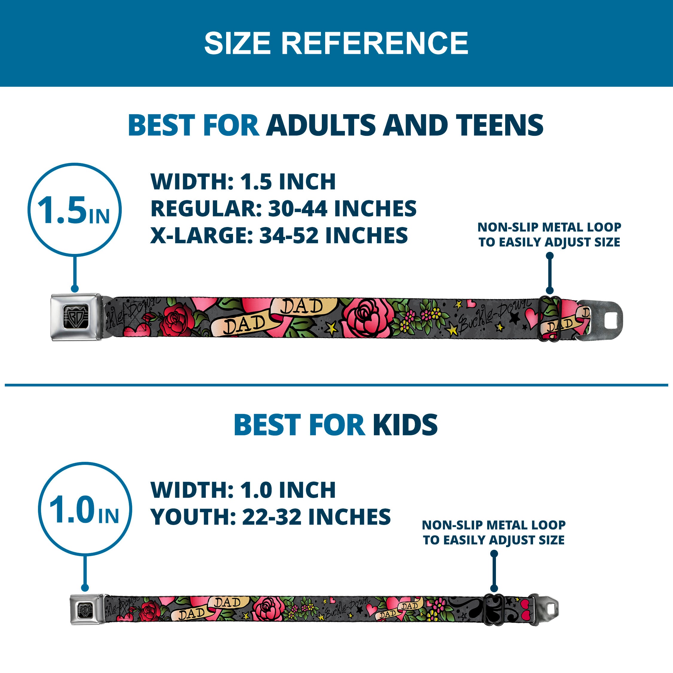 BD Wings Logo CLOSE-UP Full Color Black Silver Seatbelt Belt - Dad & Dad Gray Webbing Seatbelt Belts Buckle-Down