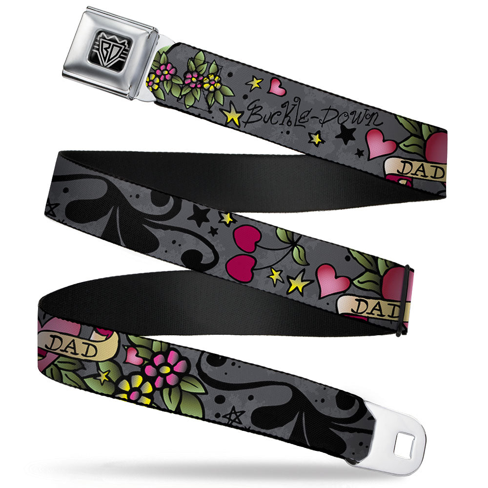 BD Wings Logo CLOSE-UP Full Color Black Silver Seatbelt Belt - Dad & Dad Gray Webbing Seatbelt Belts Buckle-Down