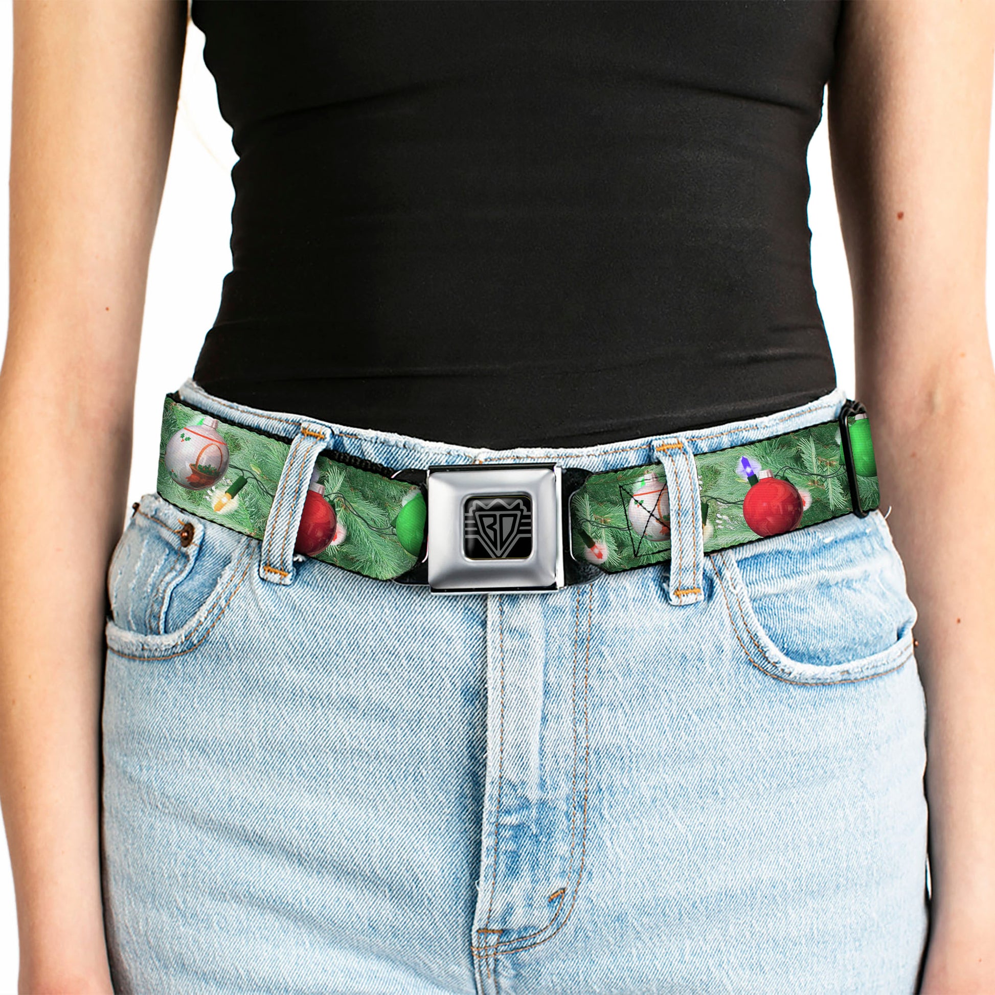 BD Wings Logo CLOSE-UP Full Color Black Silver Seatbelt Belt - Decorated Tree Webbing Seatbelt Belts Buckle-Down