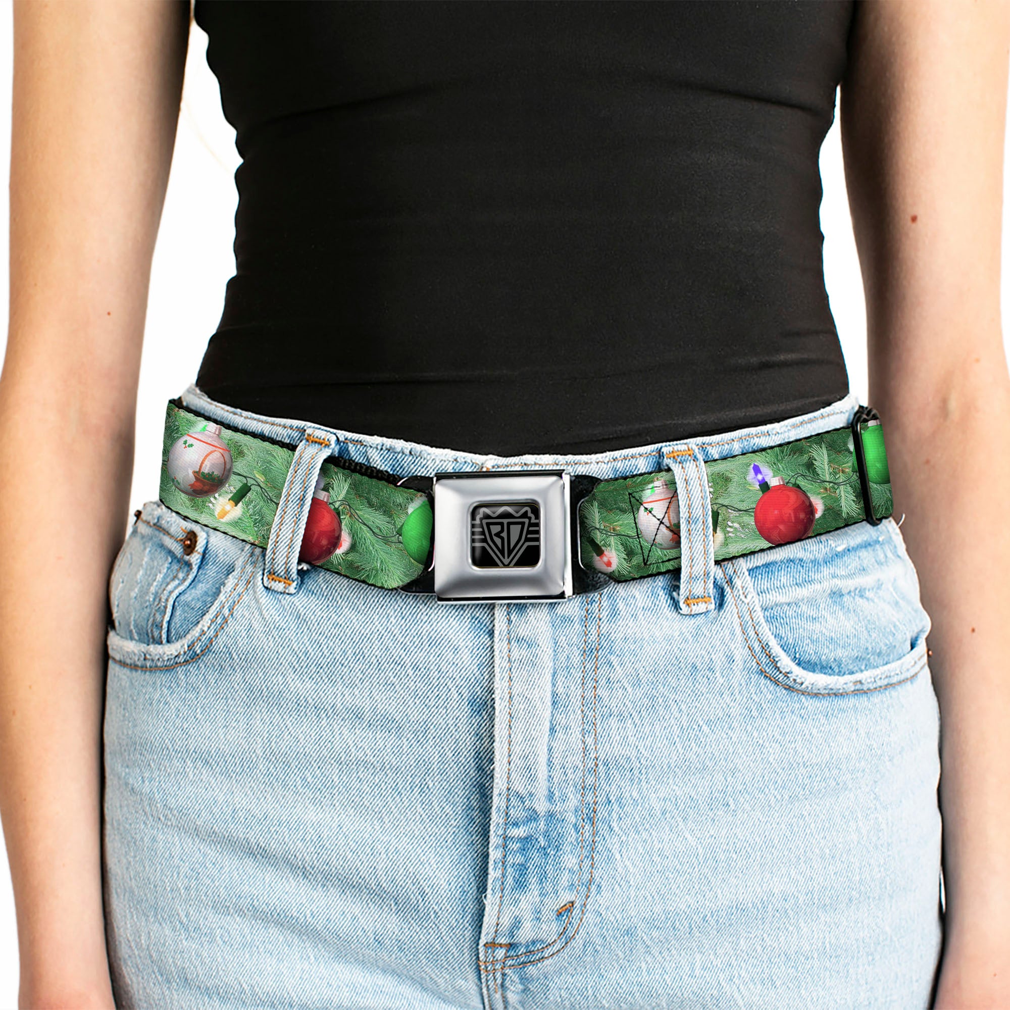 BD Wings Logo CLOSE-UP Full Color Black Silver Seatbelt Belt - Decorated Tree Webbing Seatbelt Belts Buckle-Down