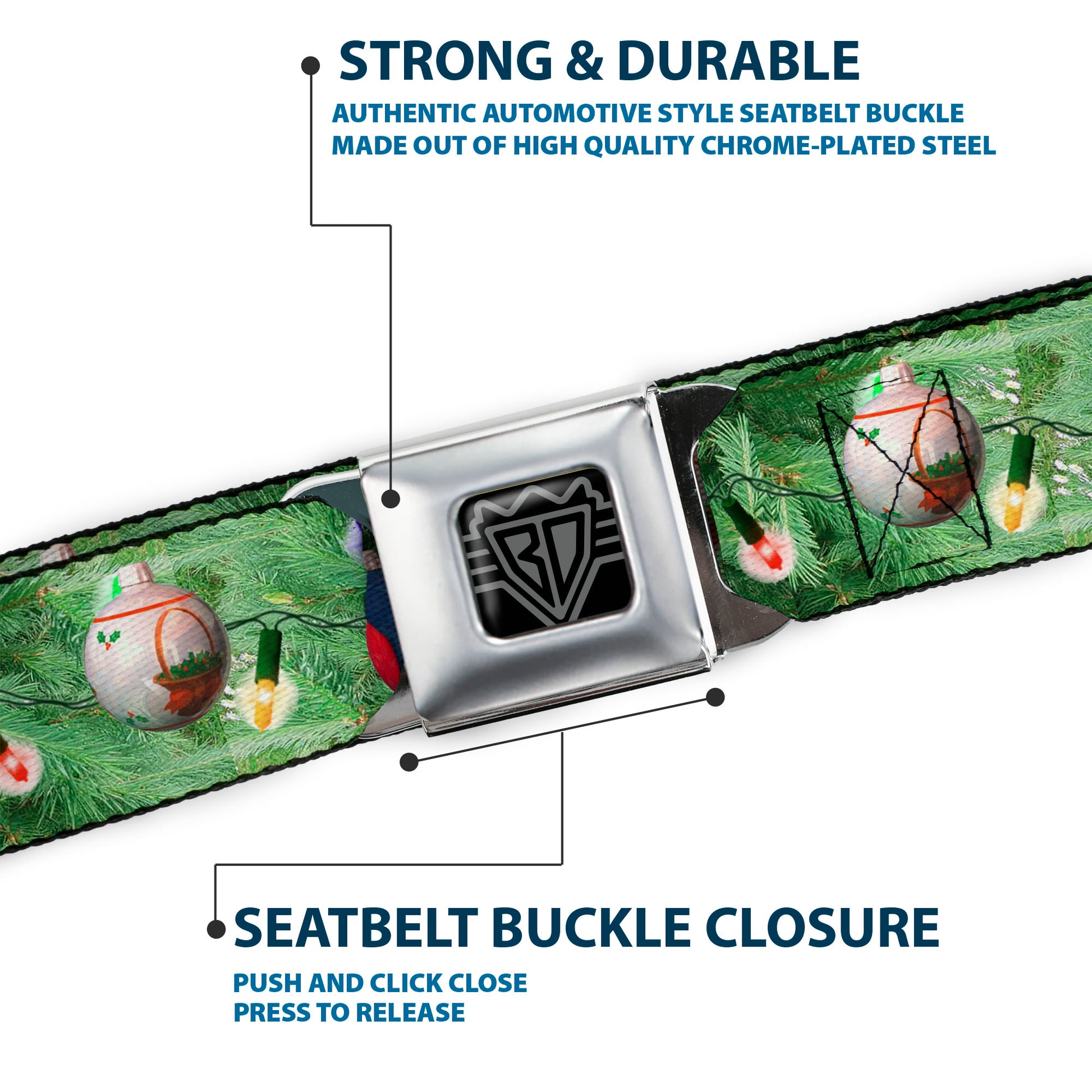 BD Wings Logo CLOSE-UP Full Color Black Silver Seatbelt Belt - Decorated Tree Webbing Seatbelt Belts Buckle-Down