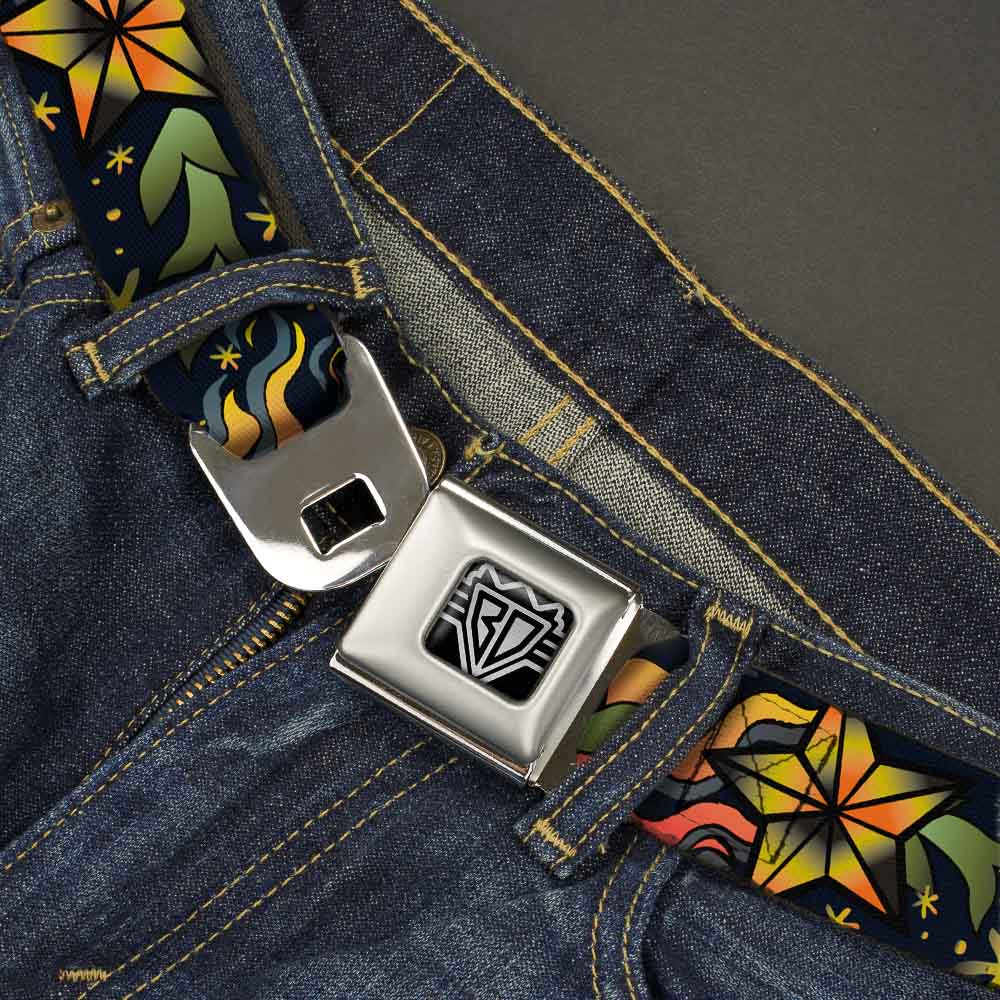 BD Wings Logo CLOSE-UP Full Color Black Silver Seatbelt Belt - Death or Glory Black Webbing Seatbelt Belts Buckle-Down