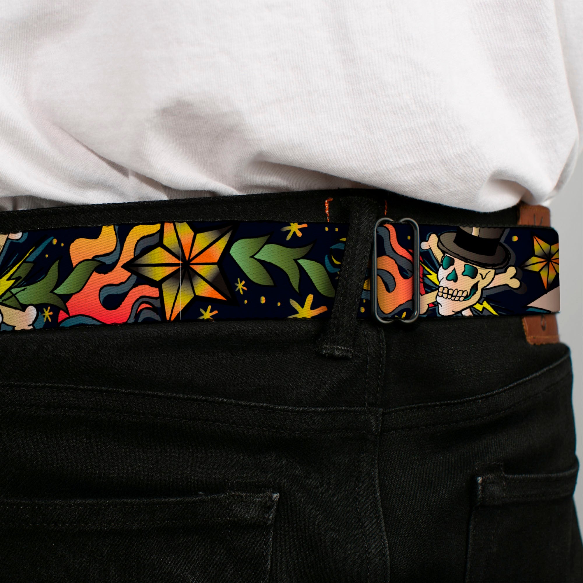 BD Wings Logo CLOSE-UP Full Color Black Silver Seatbelt Belt - Death or Glory Black Webbing Seatbelt Belts Buckle-Down