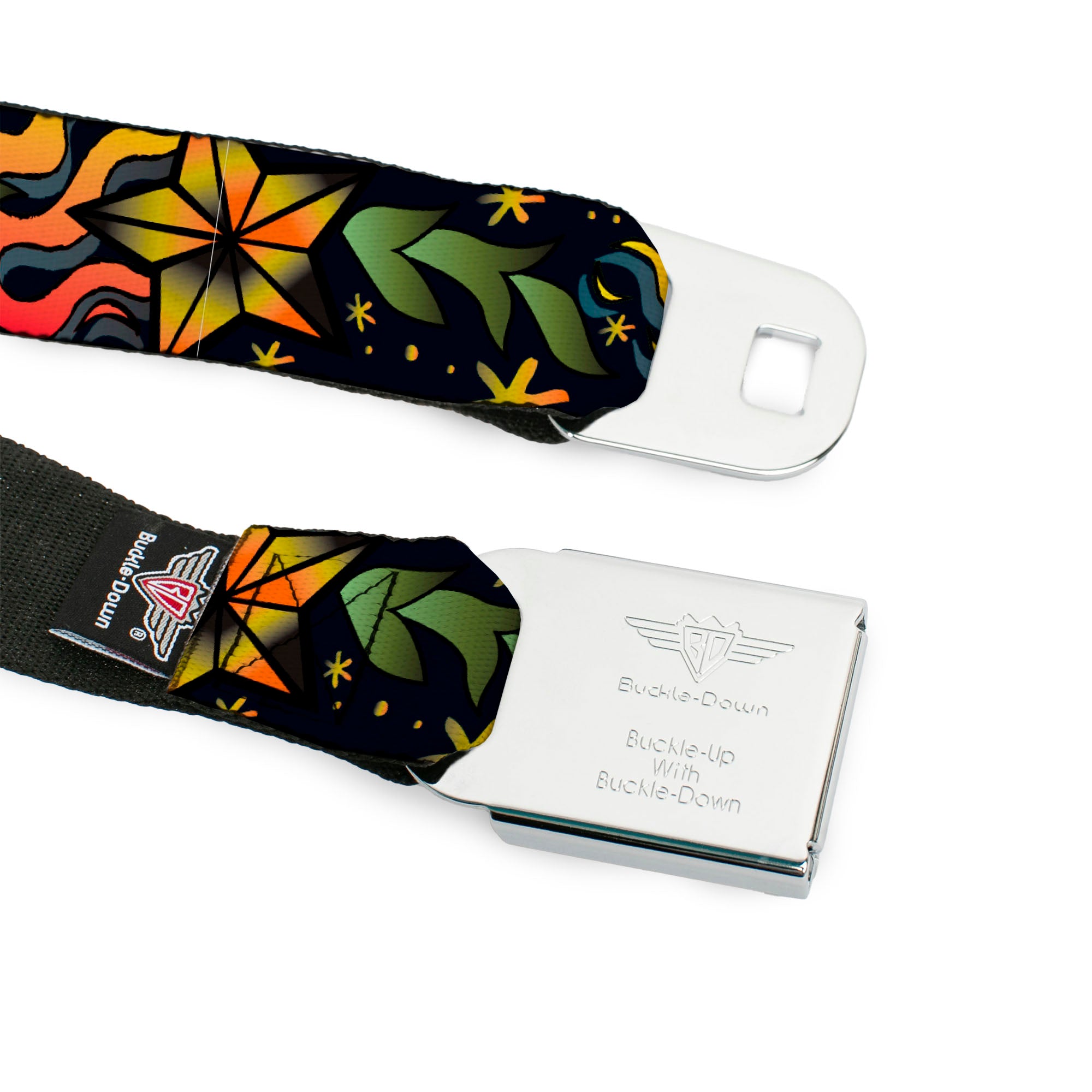 BD Wings Logo CLOSE-UP Full Color Black Silver Seatbelt Belt - Death or Glory Black Webbing Seatbelt Belts Buckle-Down