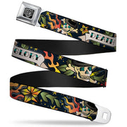 BD Wings Logo CLOSE-UP Full Color Black Silver Seatbelt Belt - Death or Glory Black Webbing Seatbelt Belts Buckle-Down