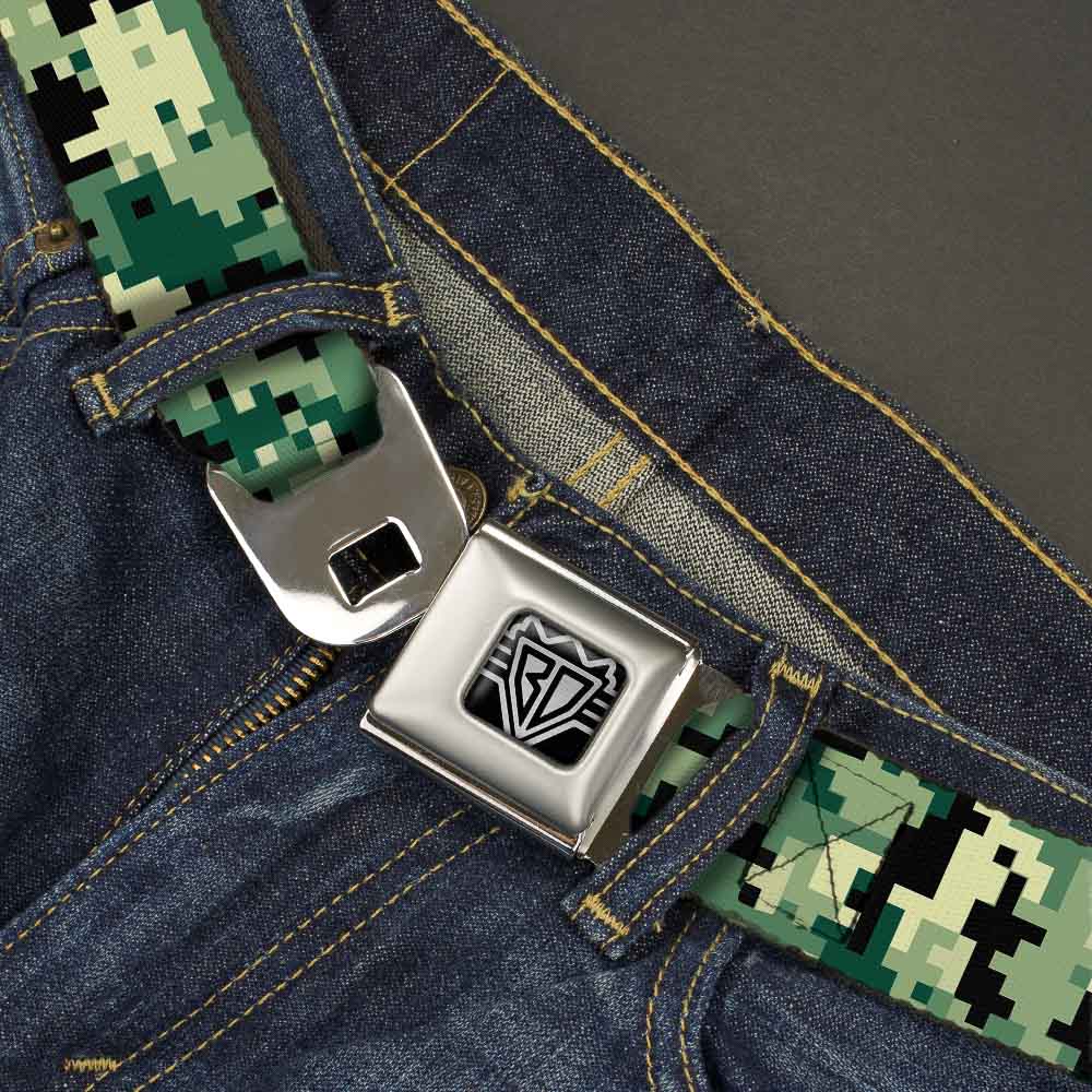 BD Wings Logo CLOSE-UP Full Color Black Silver Seatbelt Belt - Digital Camo Webbing Seatbelt Belts Buckle-Down