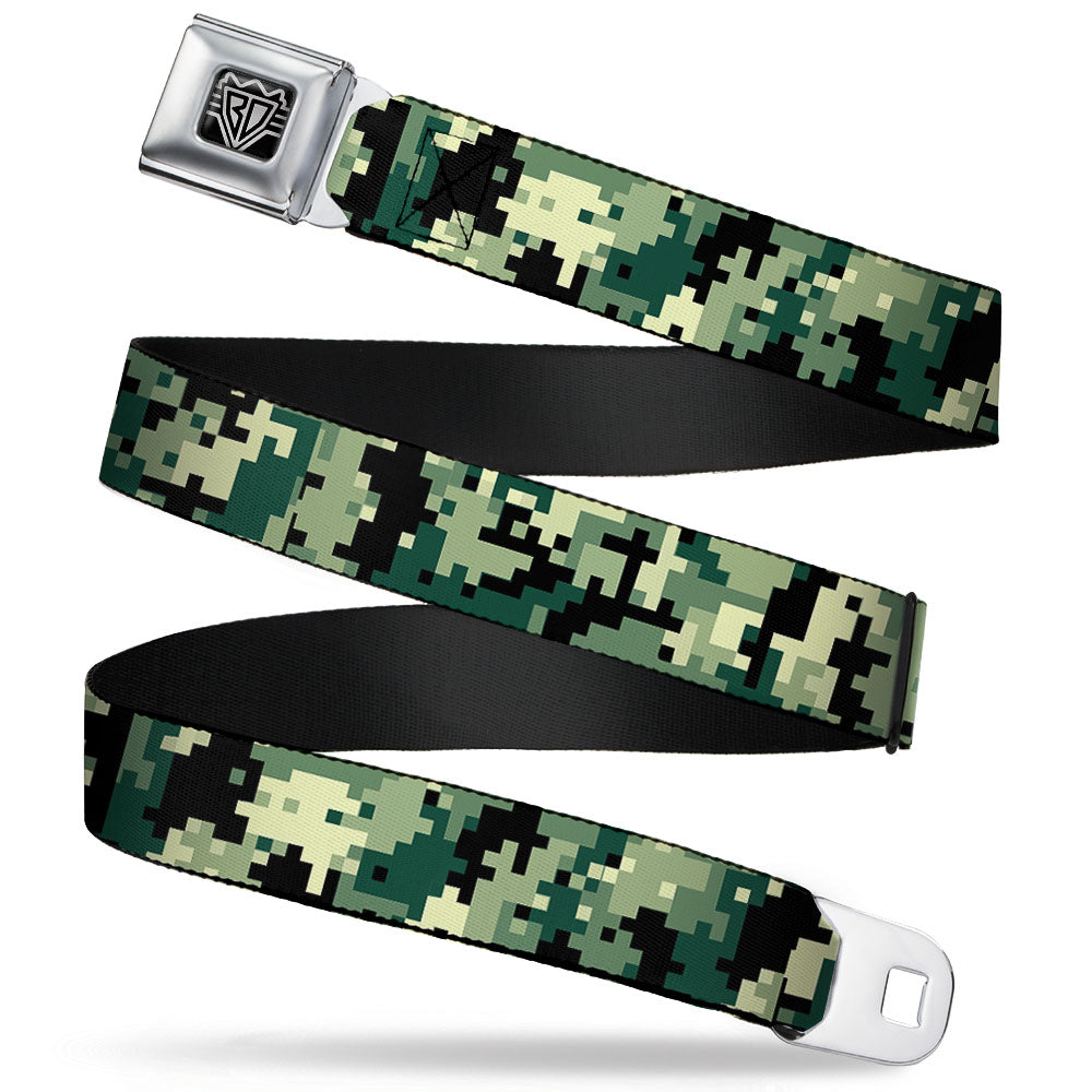 BD Wings Logo CLOSE-UP Full Color Black Silver Seatbelt Belt - Digital Camo Webbing Seatbelt Belts Buckle-Down