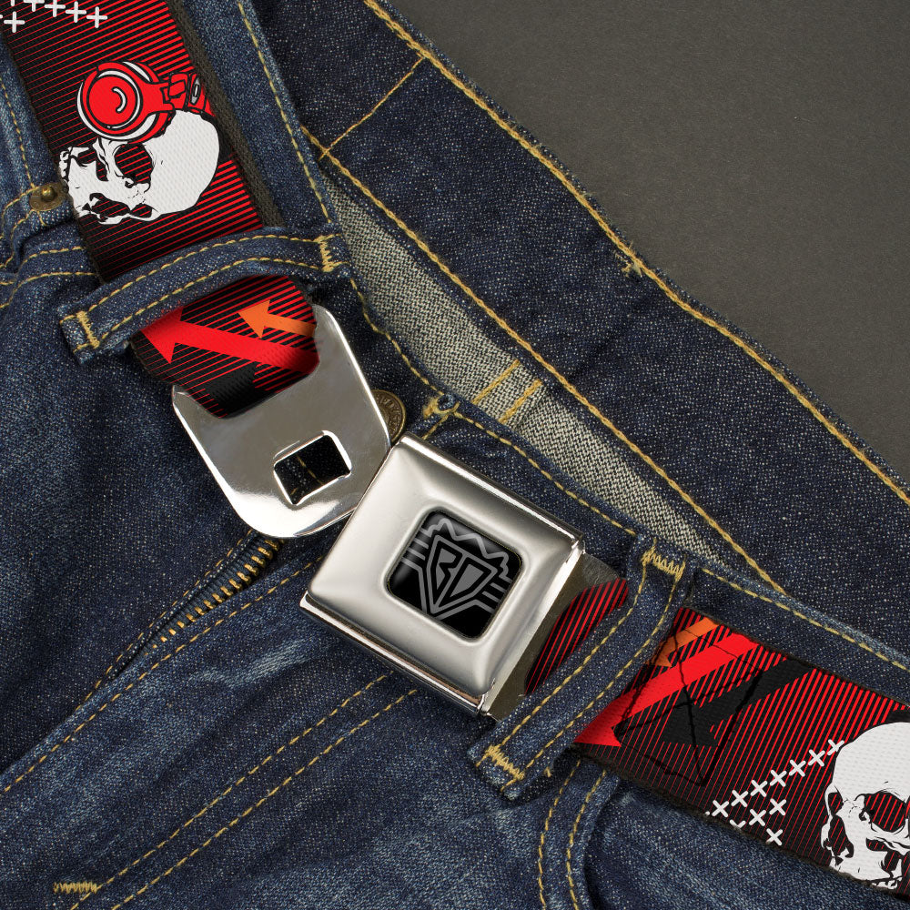 BD Wings Logo CLOSE-UP Black/Silver Seatbelt Belt - DJ Skulls Up/Down Black/Red Webbing Seatbelt Belts Buckle-Down
