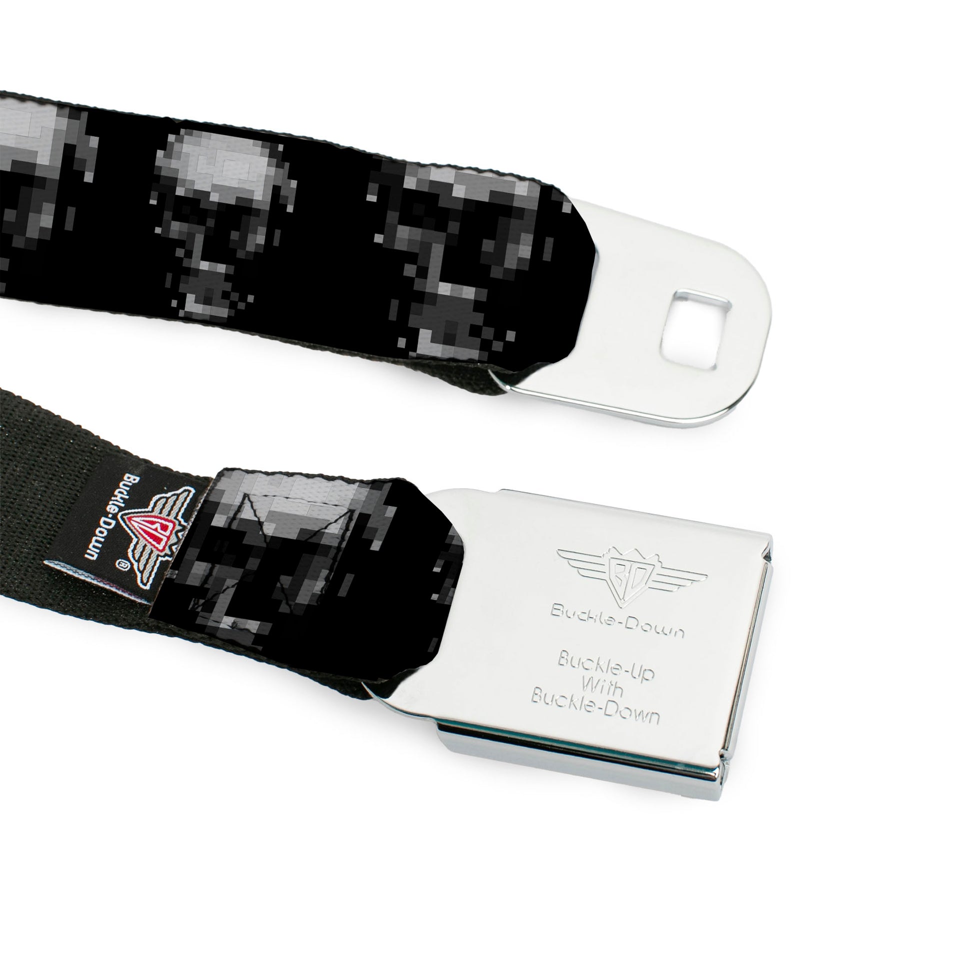 BD Wings Logo CLOSE-UP Full Color Black Silver Seatbelt Belt - Dark Knight Webbing Seatbelt Belts Buckle-Down