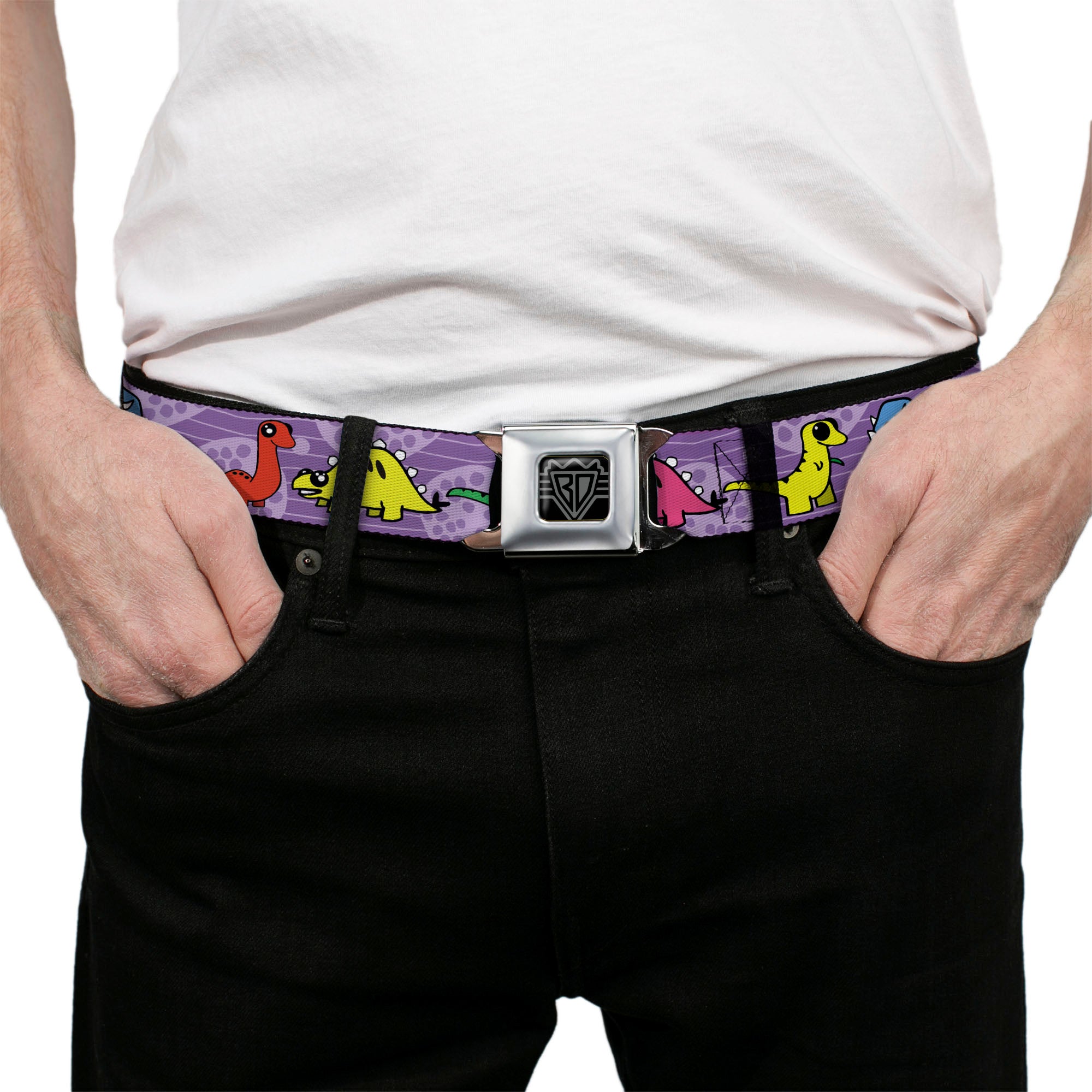 BD Wings Logo CLOSE-UP Full Color Black Silver Seatbelt Belt - Dinosaur Cartoon Webbing Seatbelt Belts Buckle-Down