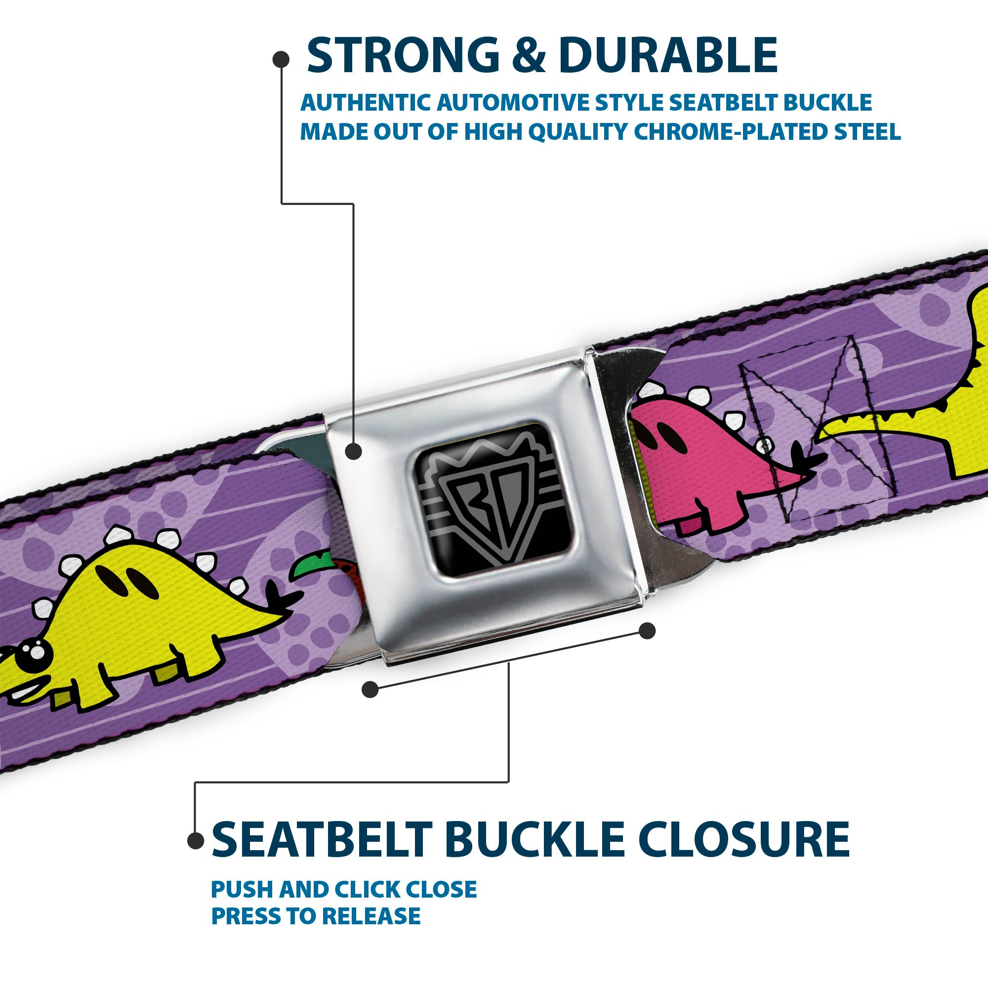 BD Wings Logo CLOSE-UP Full Color Black Silver Seatbelt Belt - Dinosaur Cartoon Webbing Seatbelt Belts Buckle-Down