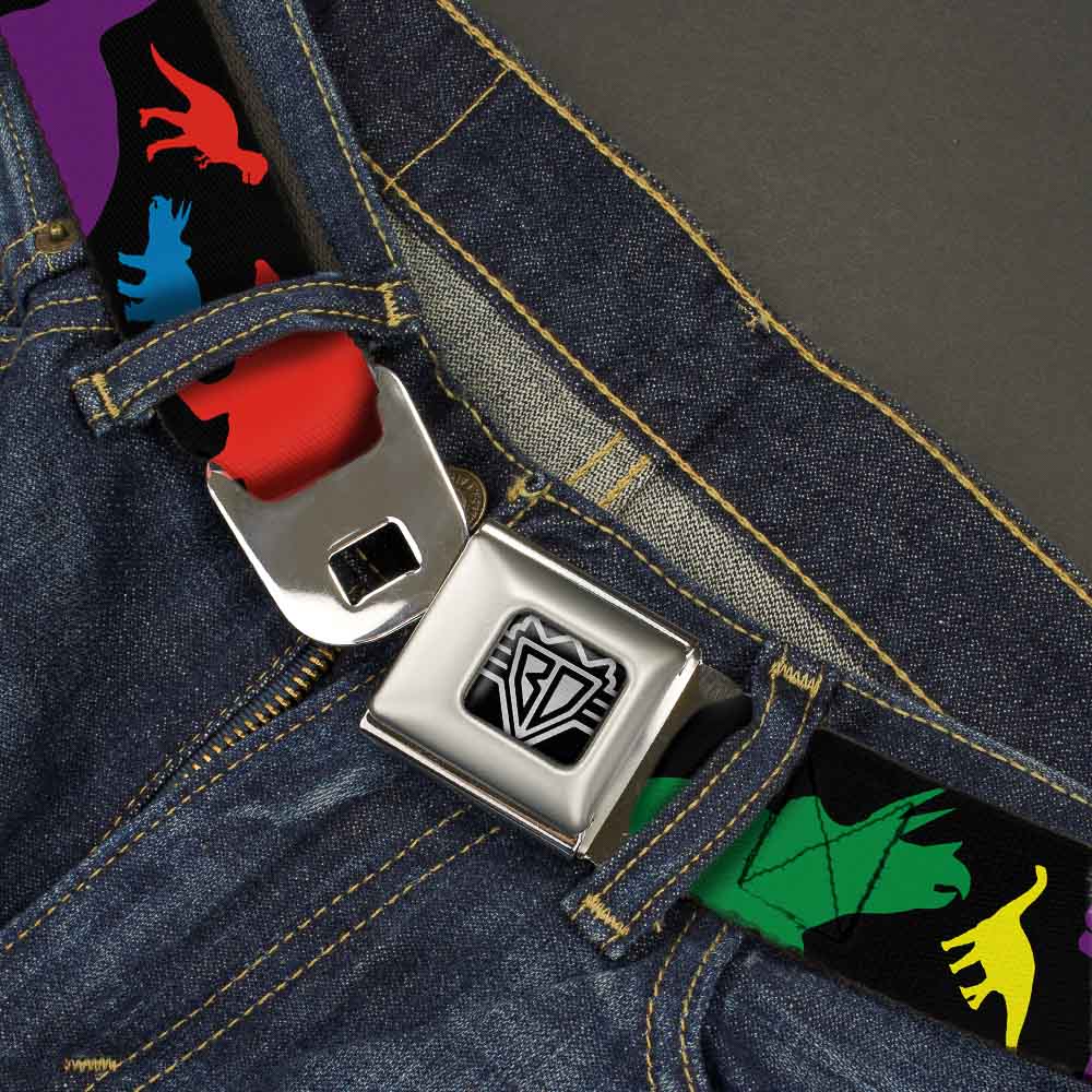 BD Wings Logo CLOSE-UP Full Color Black Silver Seatbelt Belt - Dinosaur Silhouette Black/Multi Color Webbing Seatbelt Belts Buckle-Down