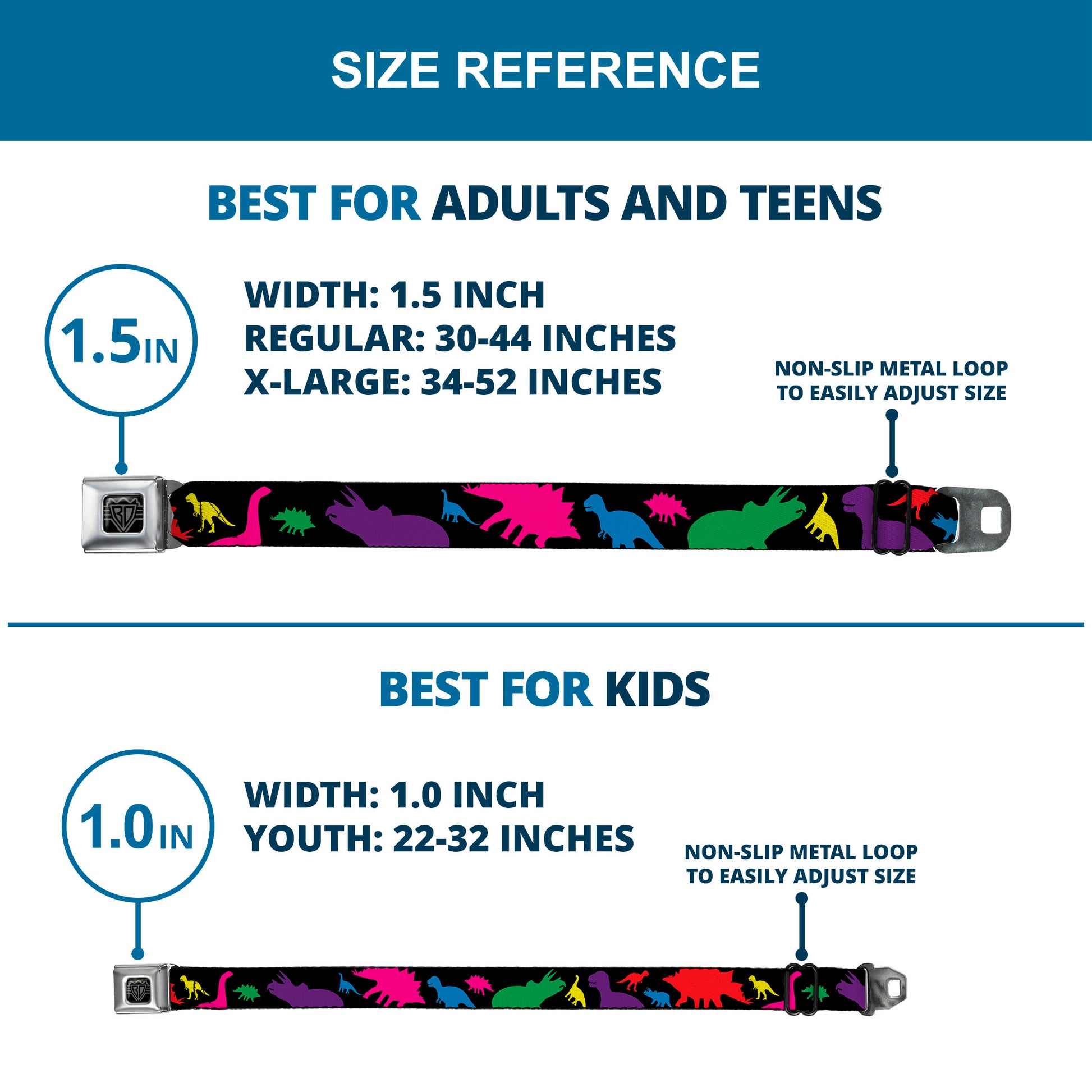 BD Wings Logo CLOSE-UP Full Color Black Silver Seatbelt Belt - Dinosaur Silhouette Black/Multi Color Webbing Seatbelt Belts Buckle-Down