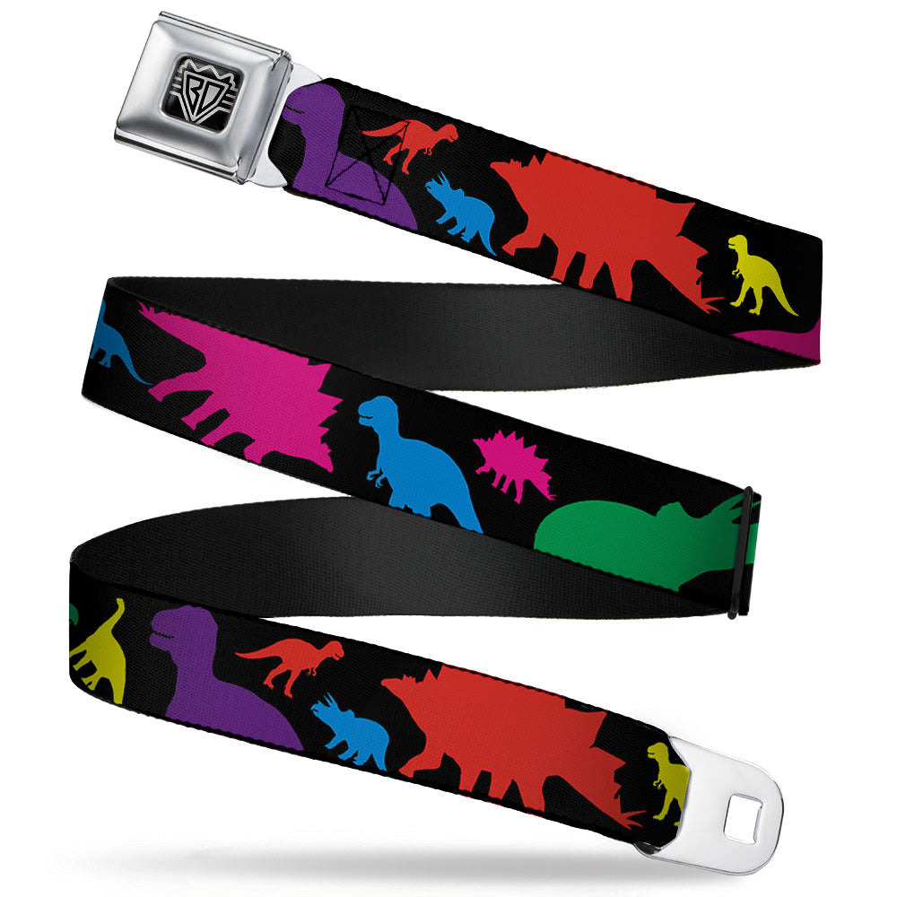BD Wings Logo CLOSE-UP Full Color Black Silver Seatbelt Belt - Dinosaur Silhouette Black/Multi Color Webbing Seatbelt Belts Buckle-Down
