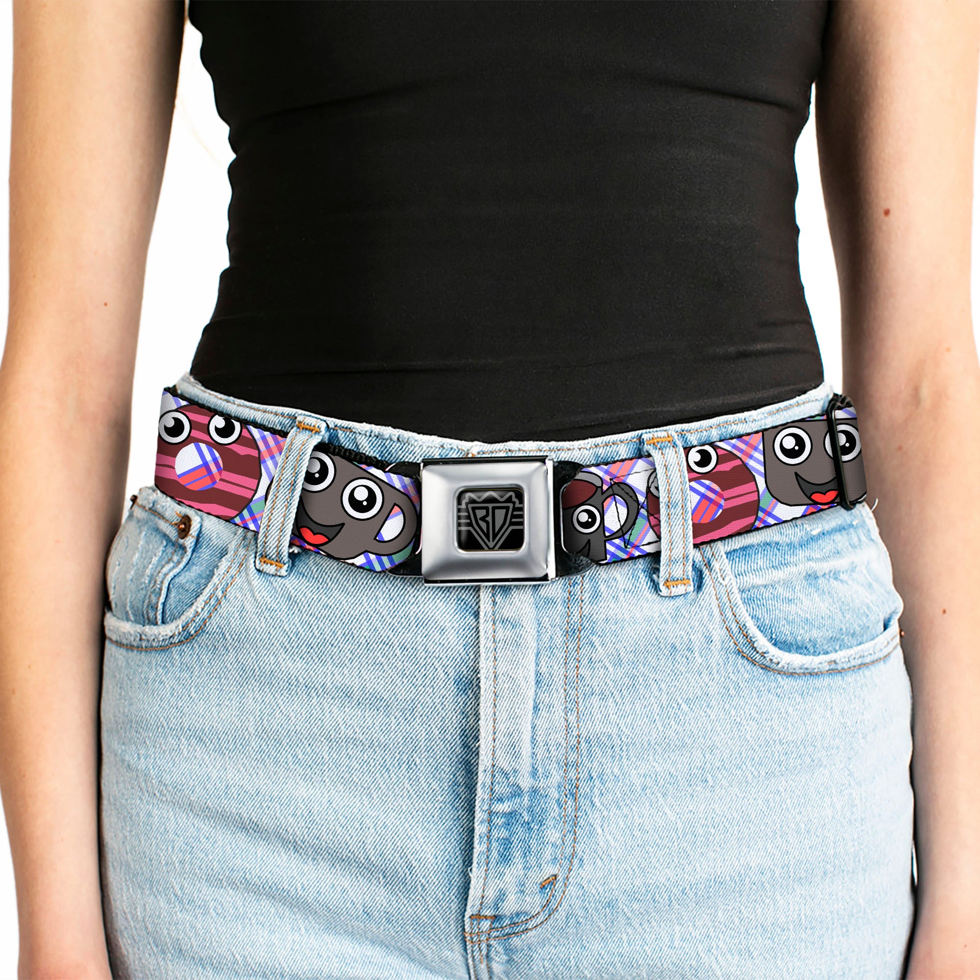 BD Wings Logo CLOSE-UP Full Color Black Silver Seatbelt Belt - Donuts & Coffee Cartoon Webbing Seatbelt Belts Buckle-Down