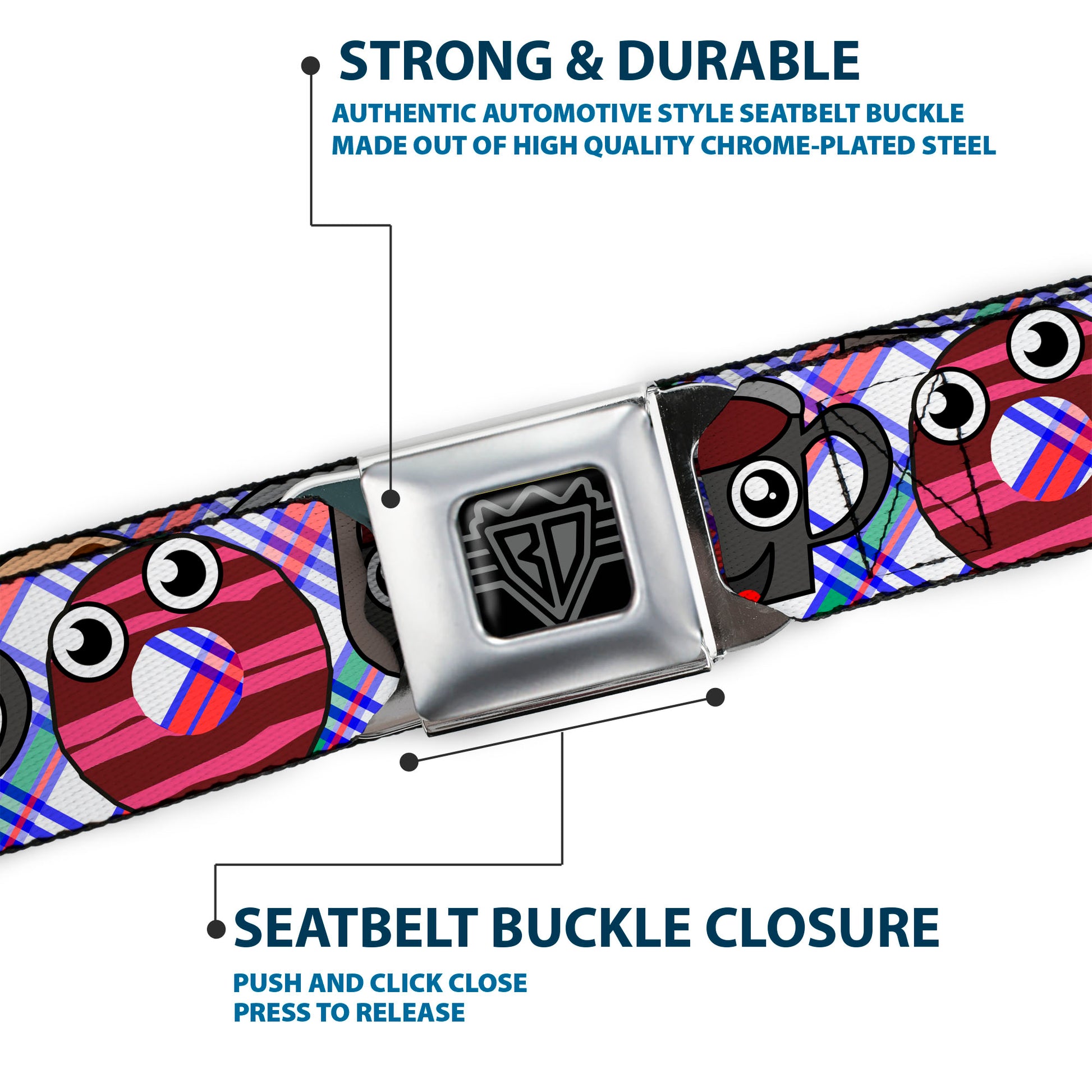 BD Wings Logo CLOSE-UP Full Color Black Silver Seatbelt Belt - Donuts & Coffee Cartoon Webbing Seatbelt Belts Buckle-Down