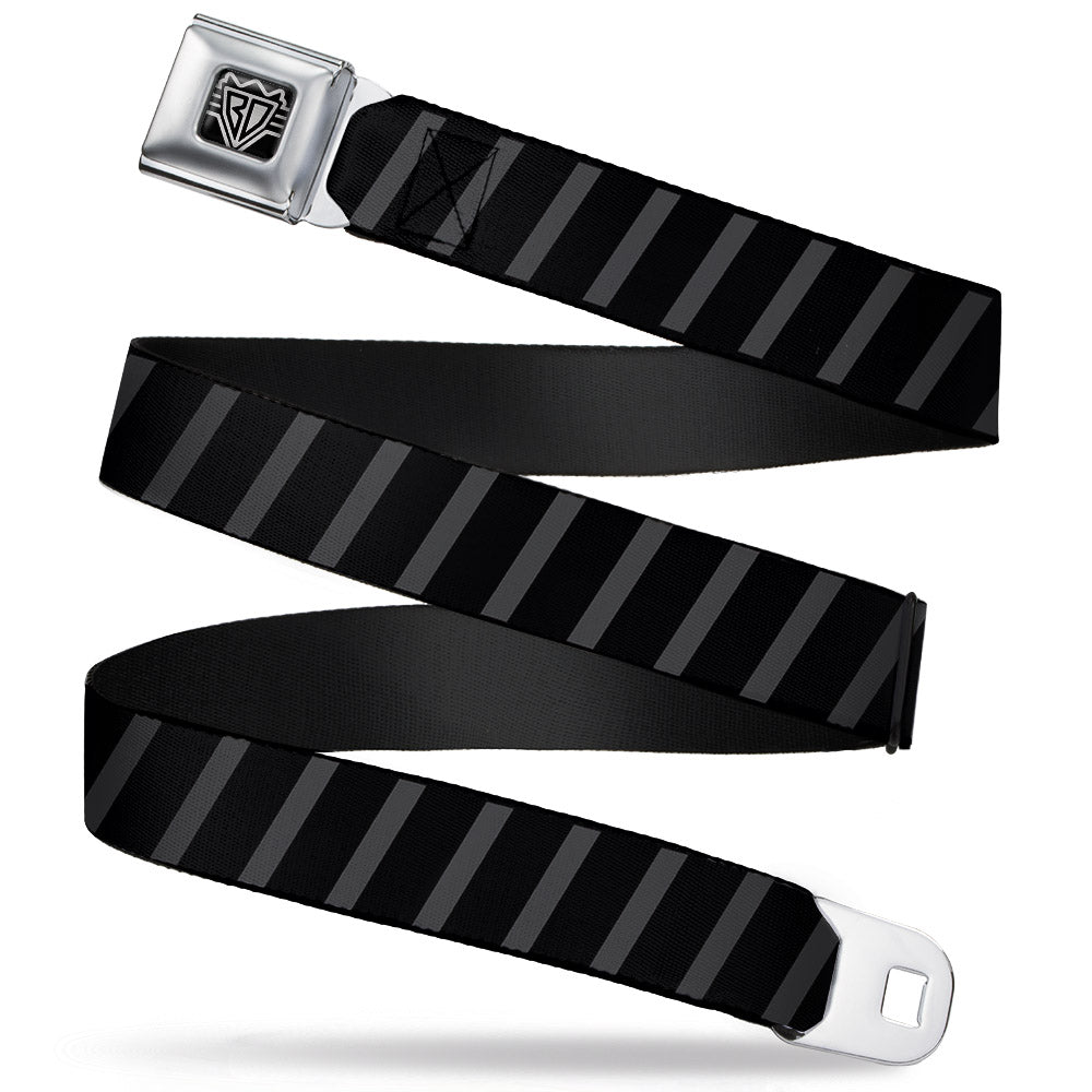 BD Wings Logo CLOSE-UP Full Color Black Silver Seatbelt Belt - Diagonal Stripes Black/Gray Webbing Seatbelt Belts Buckle-Down