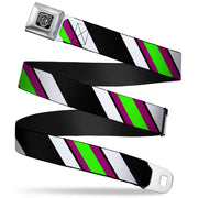 BD Wings Logo CLOSE-UP Full Color Black Silver Seatbelt Belt - Diagonal Stripes Black/White/Pink/Green Webbing Seatbelt Belts Buckle-Down