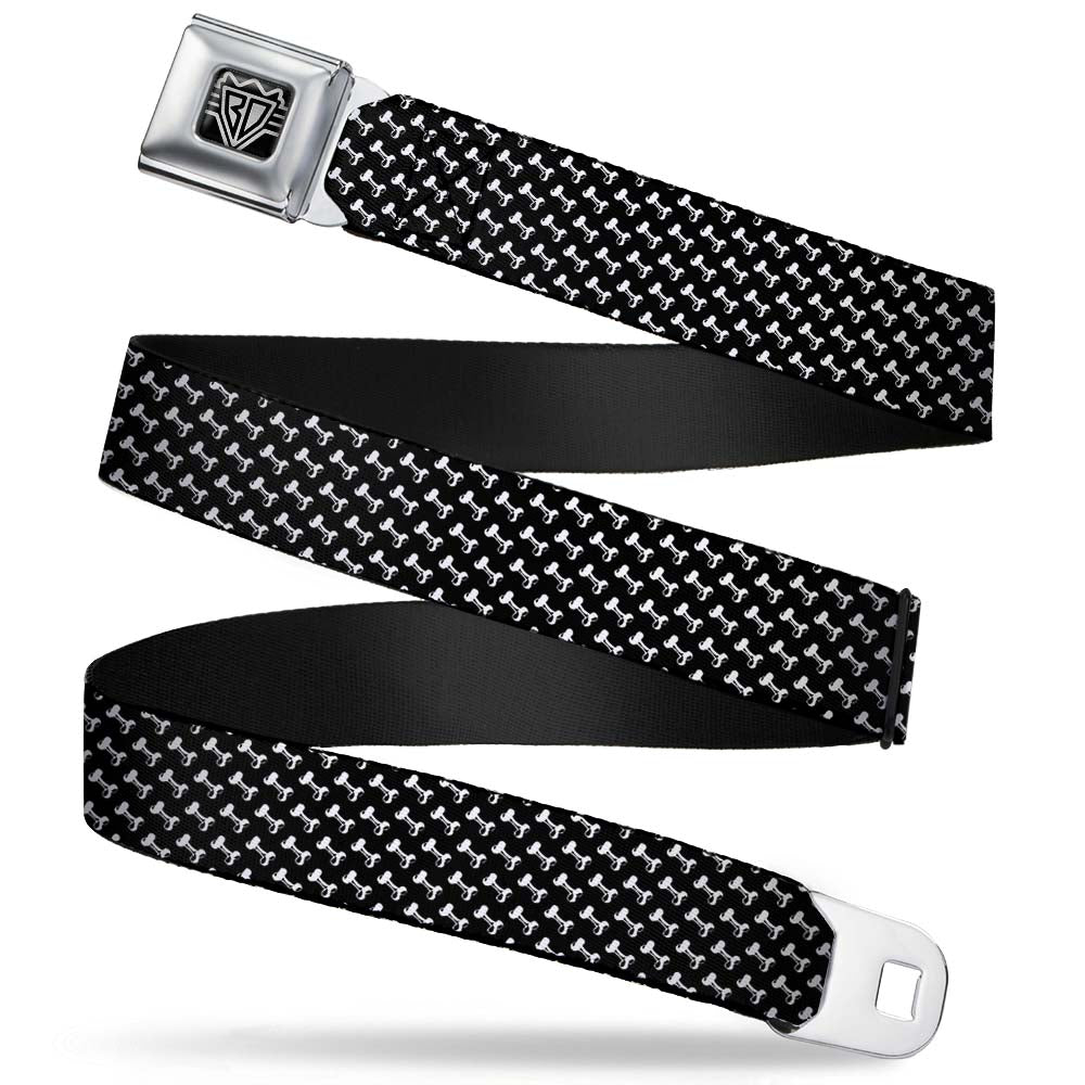 BD Wings Logo CLOSE-UP Full Color Black Silver Seatbelt Belt - Dog Bone Black/White Webbing Seatbelt Belts Buckle-Down