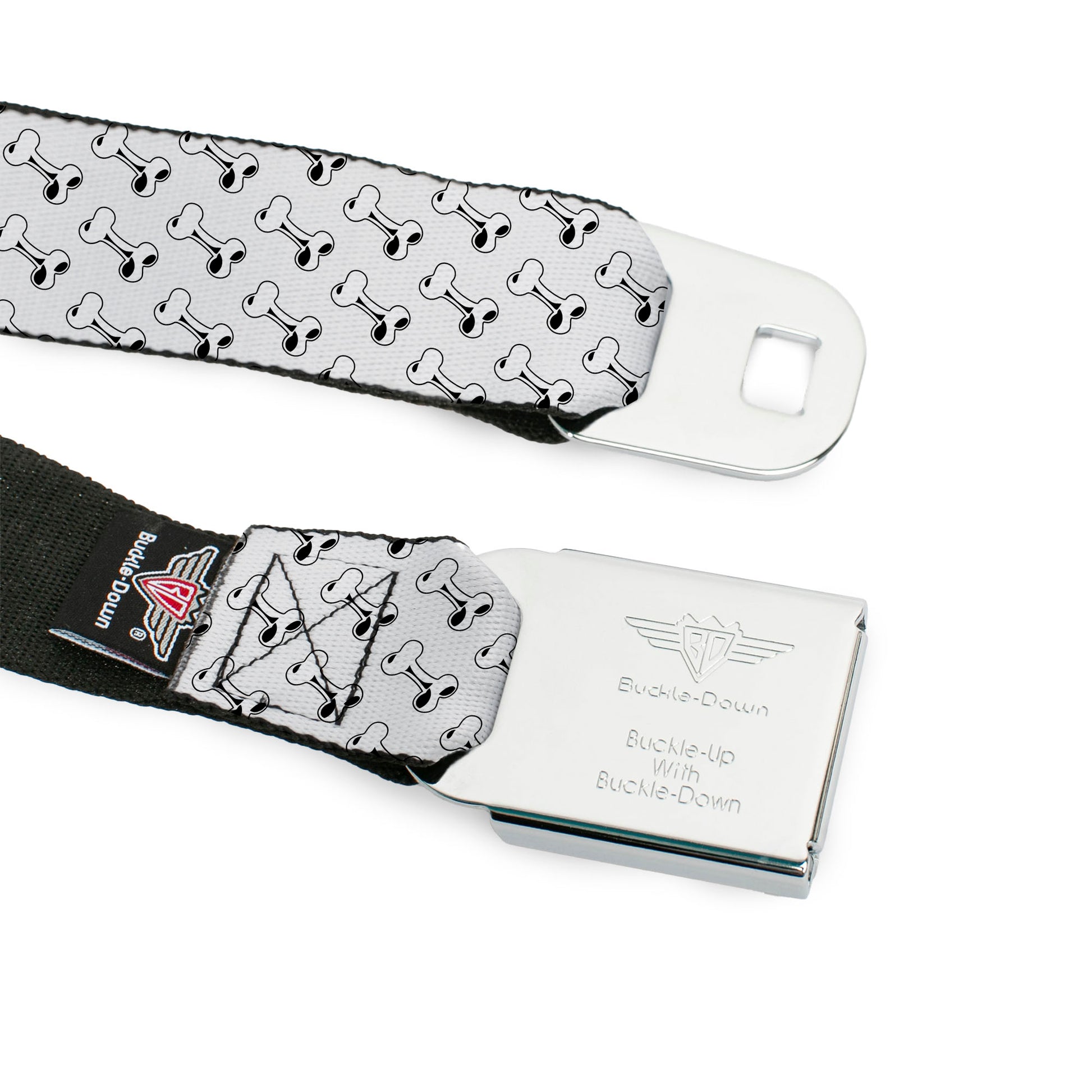 BD Wings Logo CLOSE-UP Full Color Black Silver Seatbelt Belt - Dog Bone White/Black Webbing Seatbelt Belts Buckle-Down