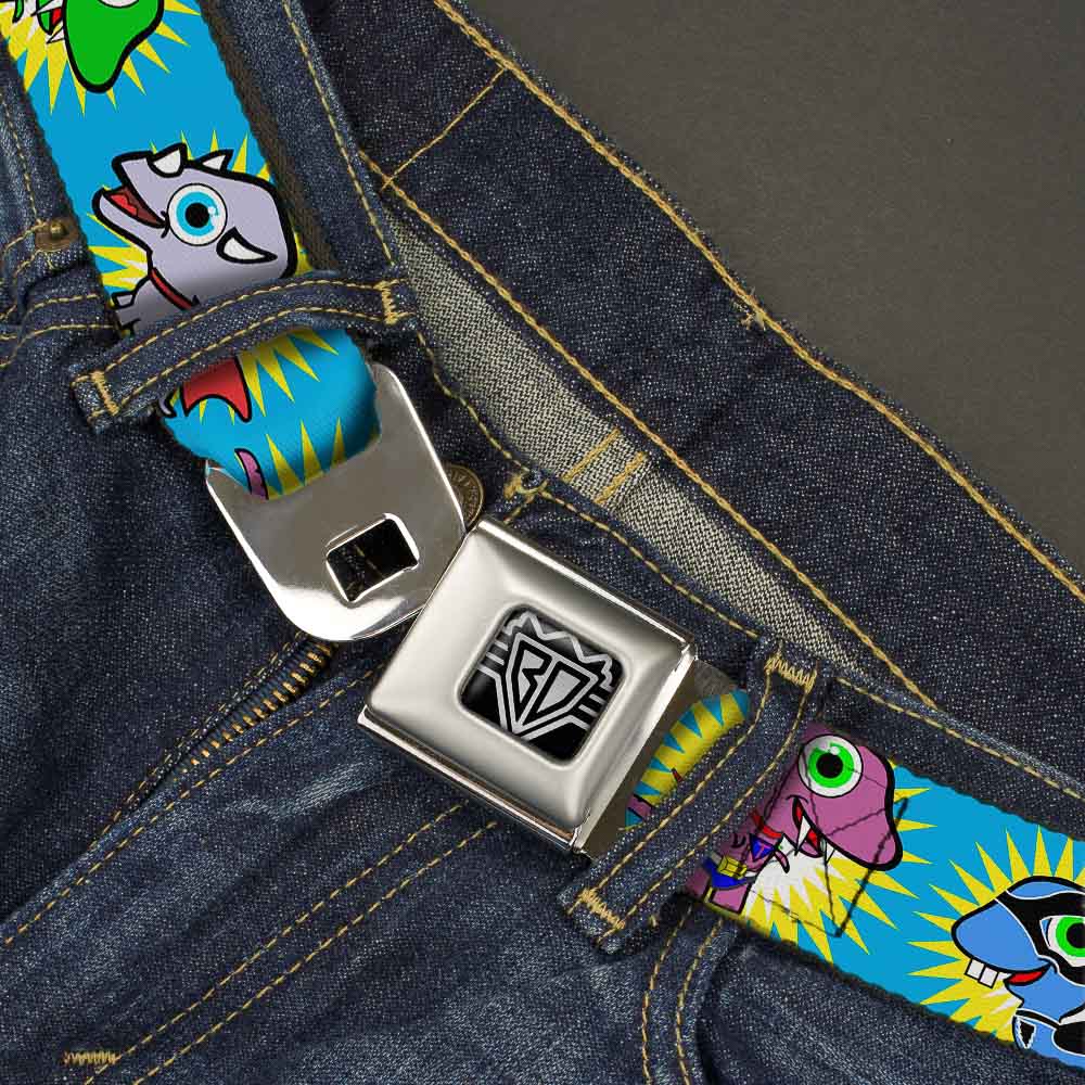 BD Wings Logo CLOSE-UP Full Color Black Silver Seatbelt Belt - Dinosaur Superhero Baby Blue Webbing Seatbelt Belts Buckle-Down
