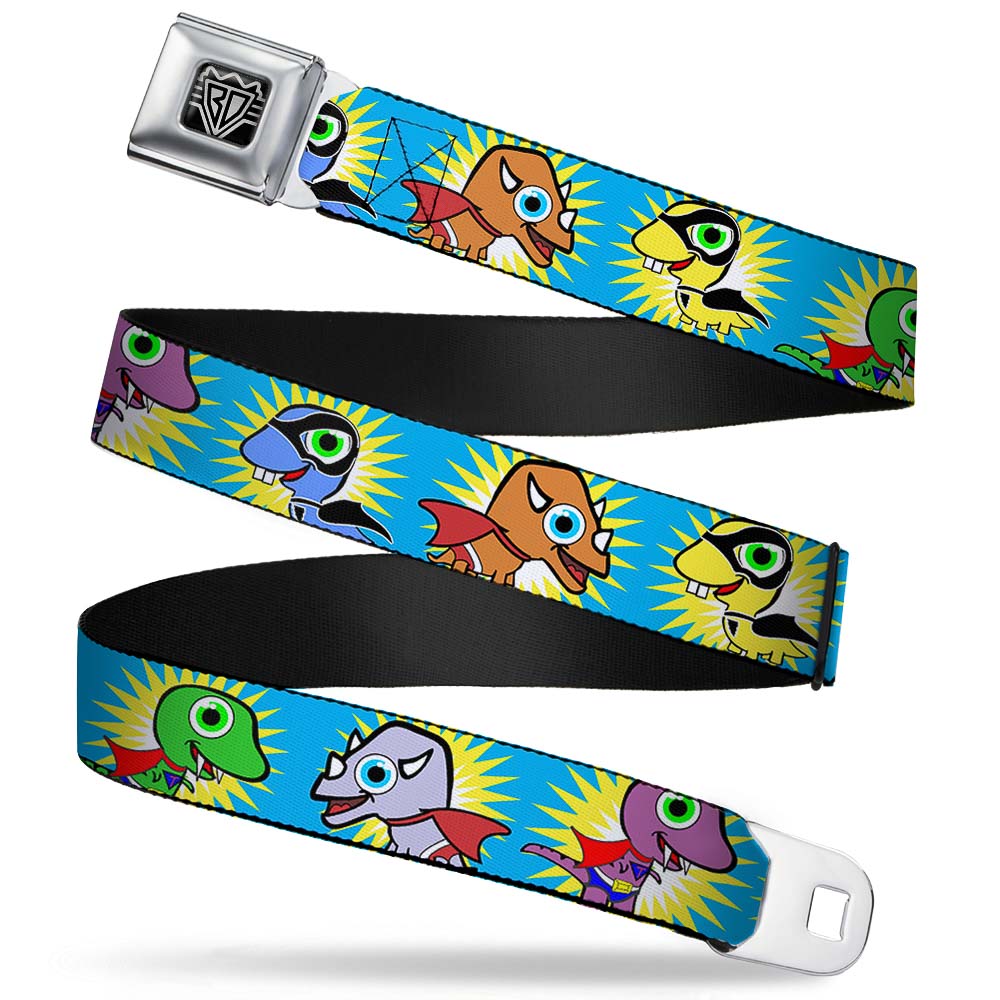 BD Wings Logo CLOSE-UP Full Color Black Silver Seatbelt Belt - Dinosaur Superhero Baby Blue Webbing Seatbelt Belts Buckle-Down