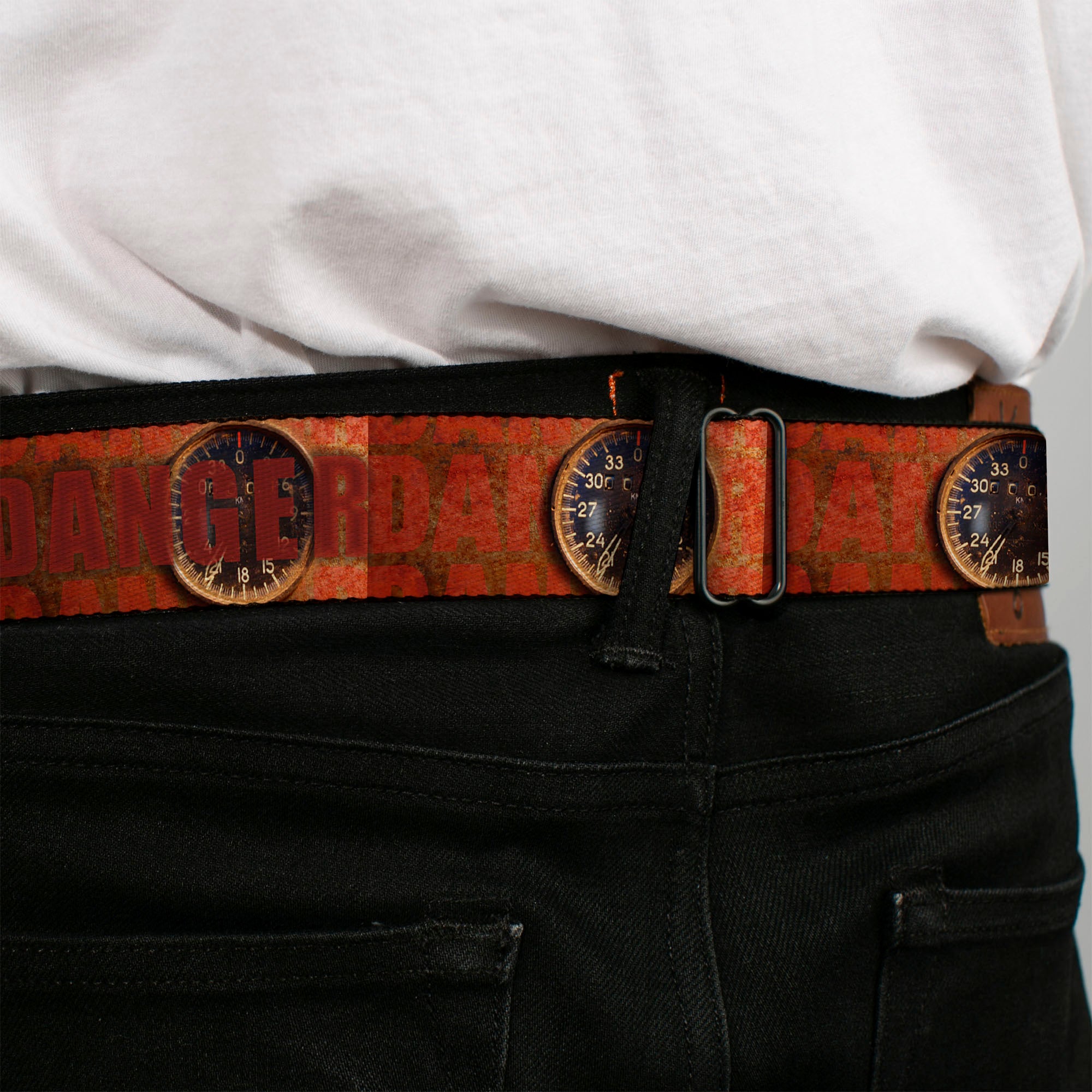 BD Wings Logo CLOSE-UP Full Color Black Silver Seatbelt Belt - Danger Gauge Webbing Seatbelt Belts Buckle-Down